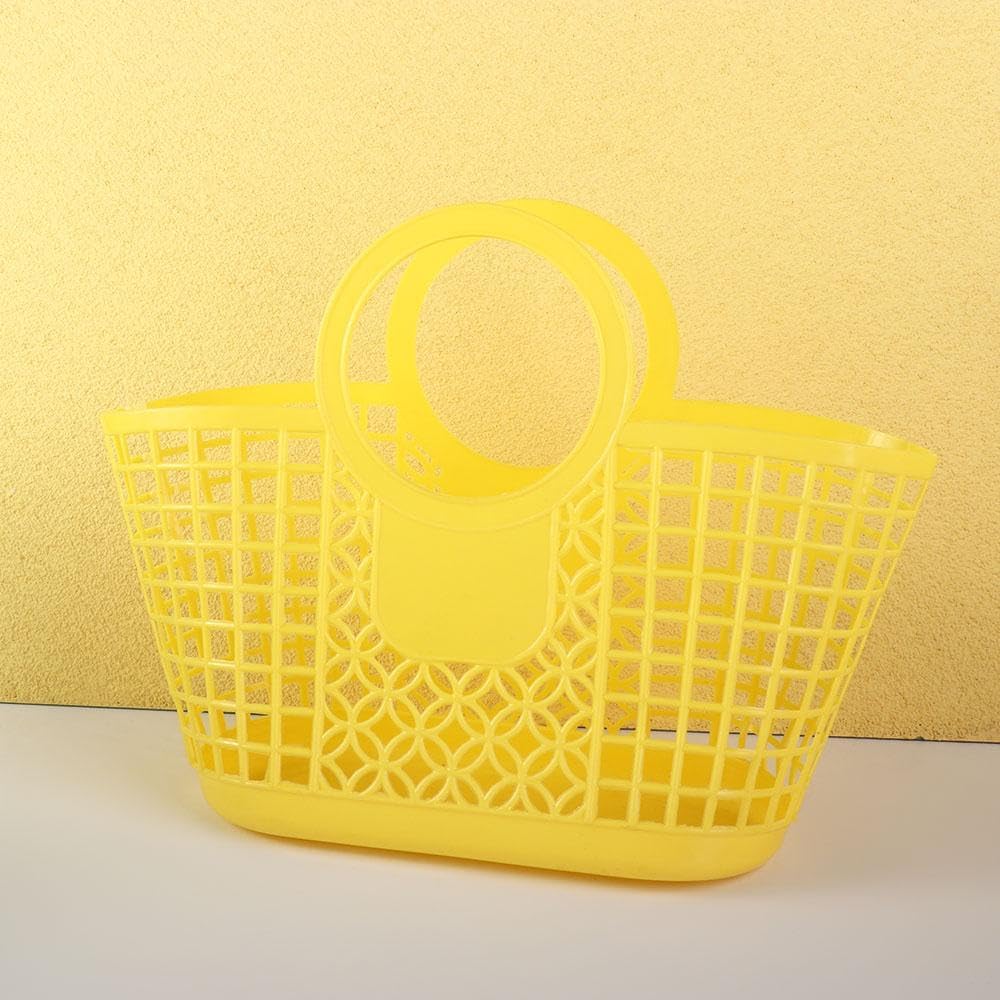 1PCS Durable Hollow Storage Basket for Kitchen and Shower Yellow