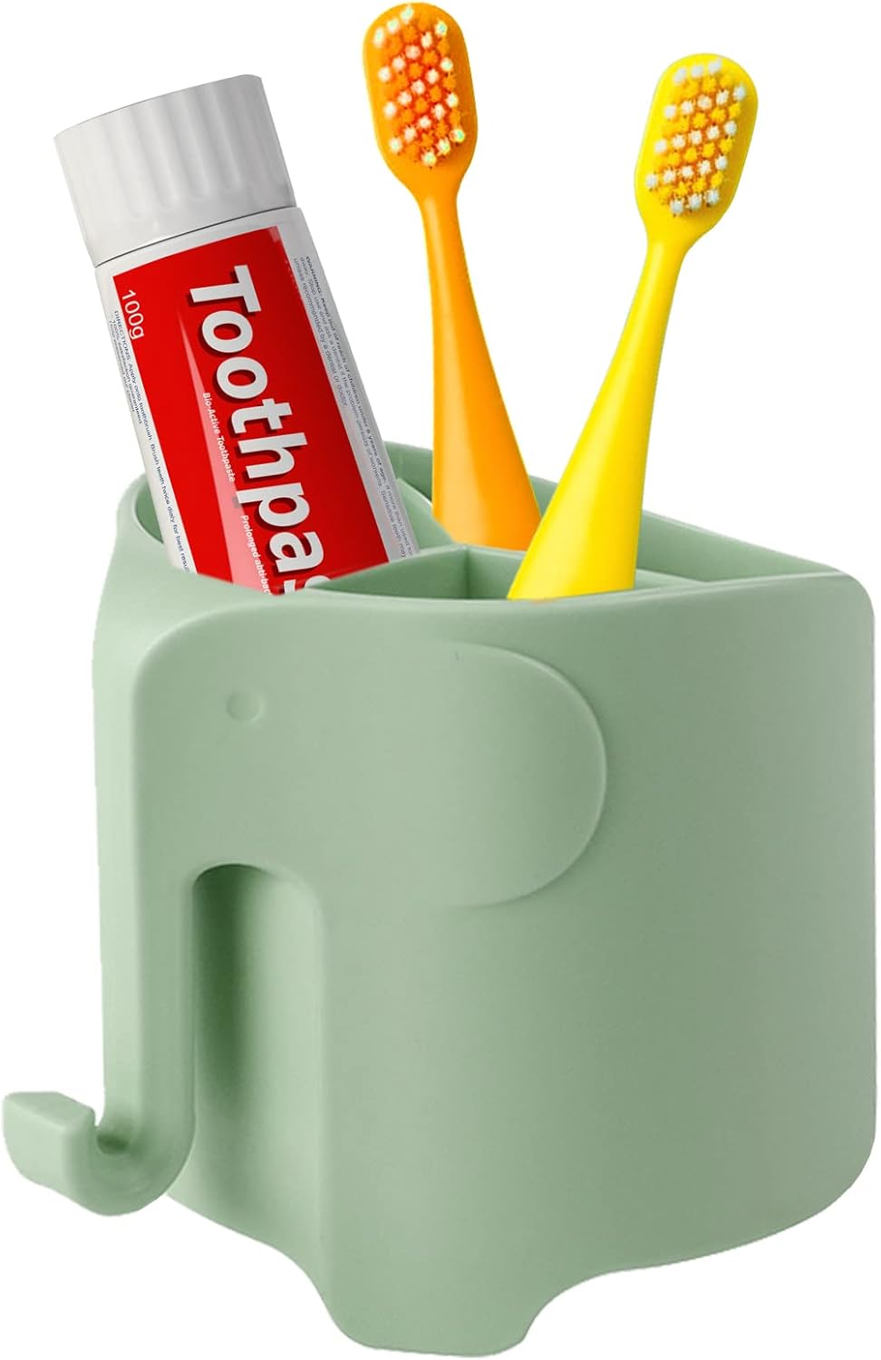 RyanLemon Elephant Toothbrush Holder for Kids with Hook and 3 Slots