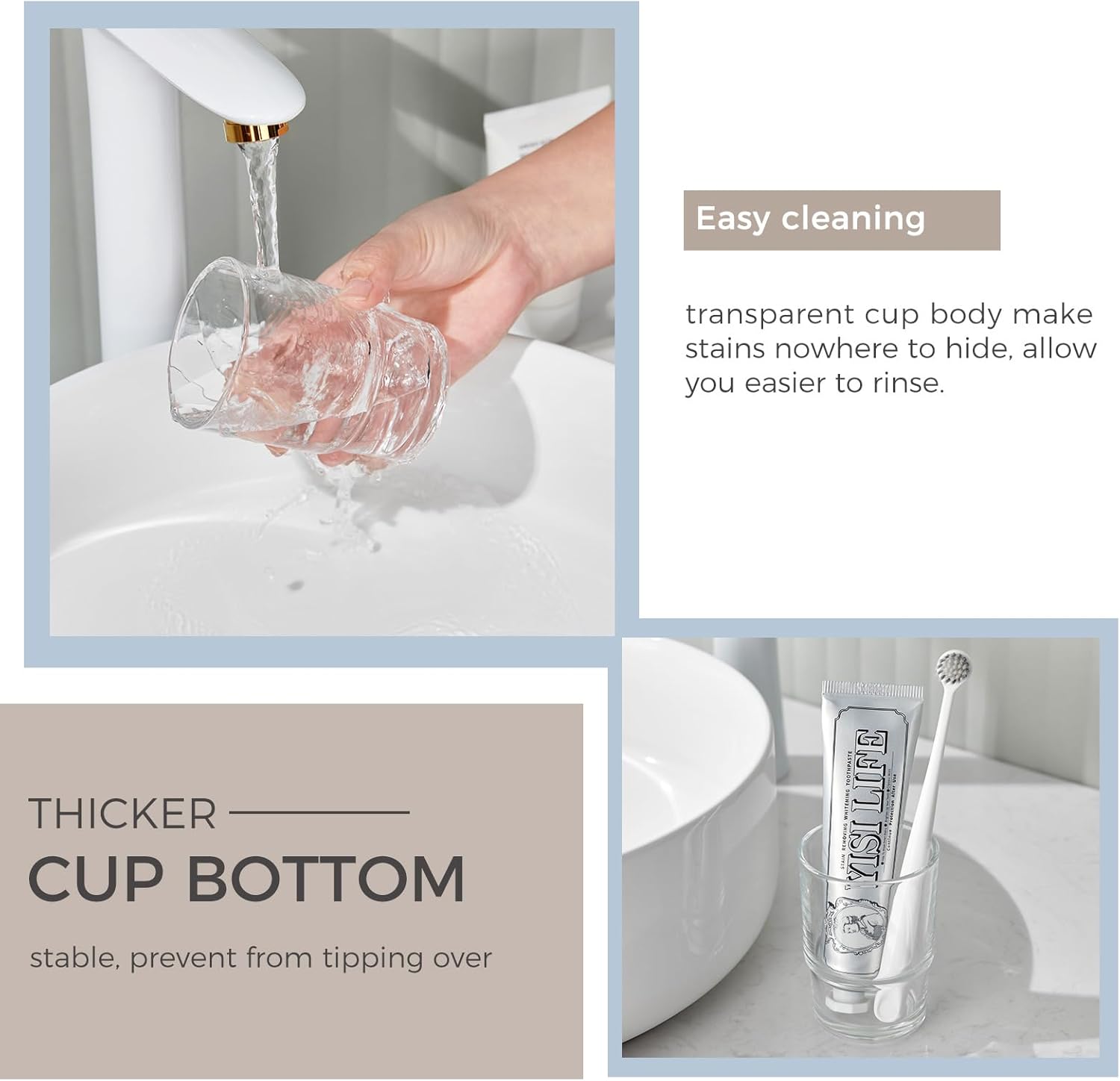 Aomasi Bathroom Glass Cup Toothbrush and Toothpaste Holder Mouthwash Tumbler