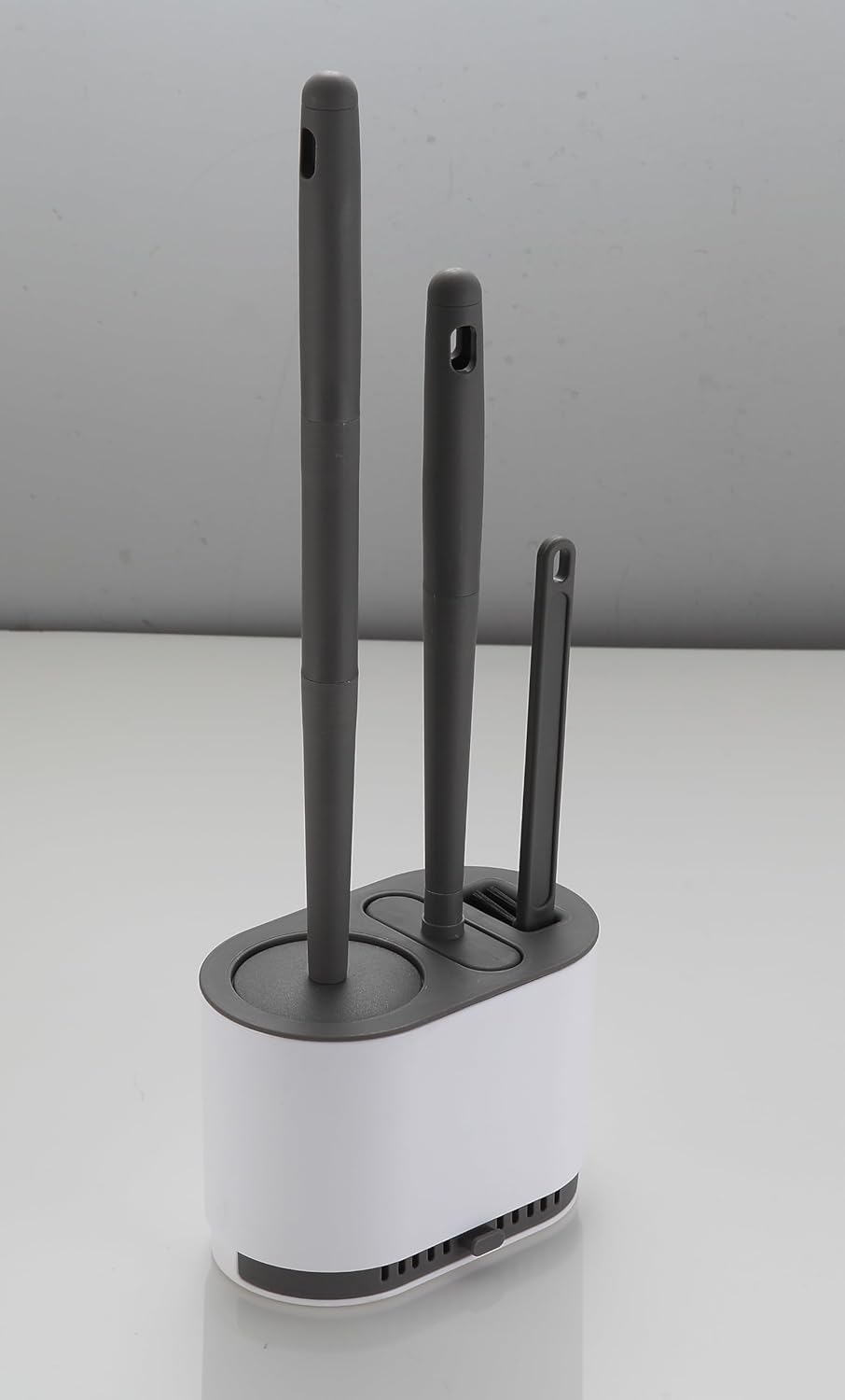 3-in-1 Toilet Brush Plunger Set with Bracket Gray