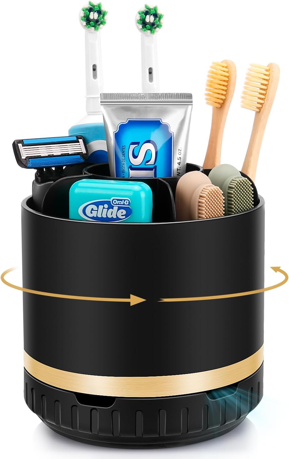 GFWARE Rotating Black Toothbrush Holder with 6 Slots