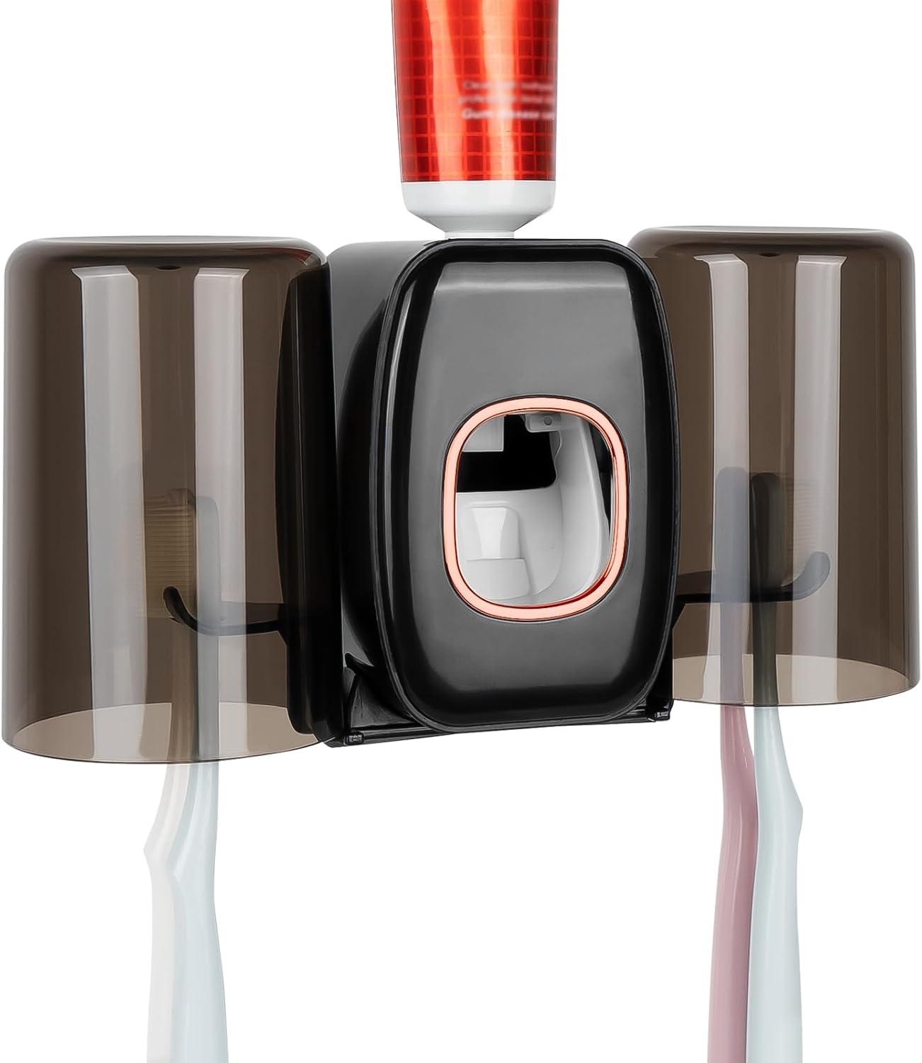 LUEXBOX 4 Slots Wall Mounted Toothbrush Holder with Cover - Black