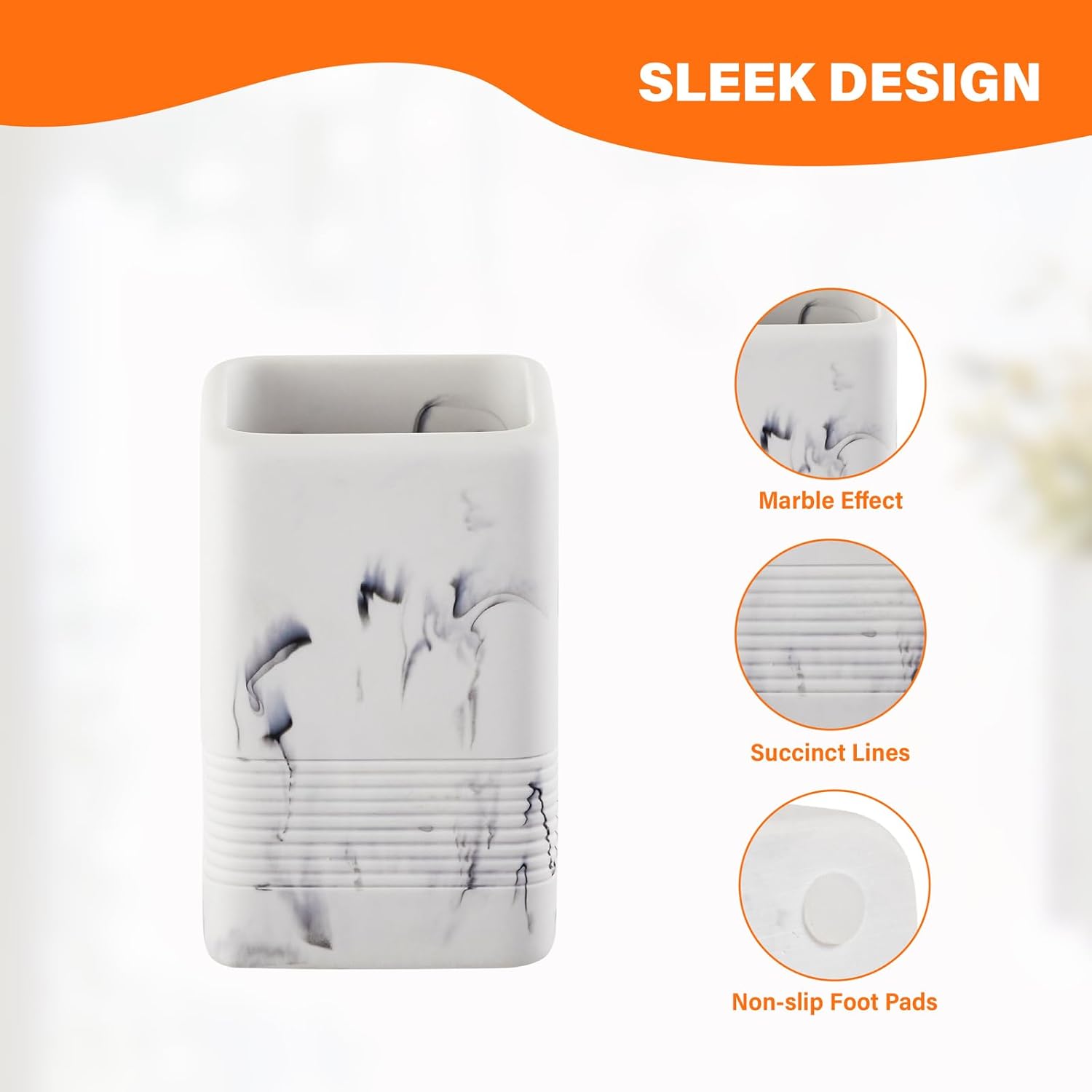 2PCS Resin Toothbrush Holder Set with Marble Design