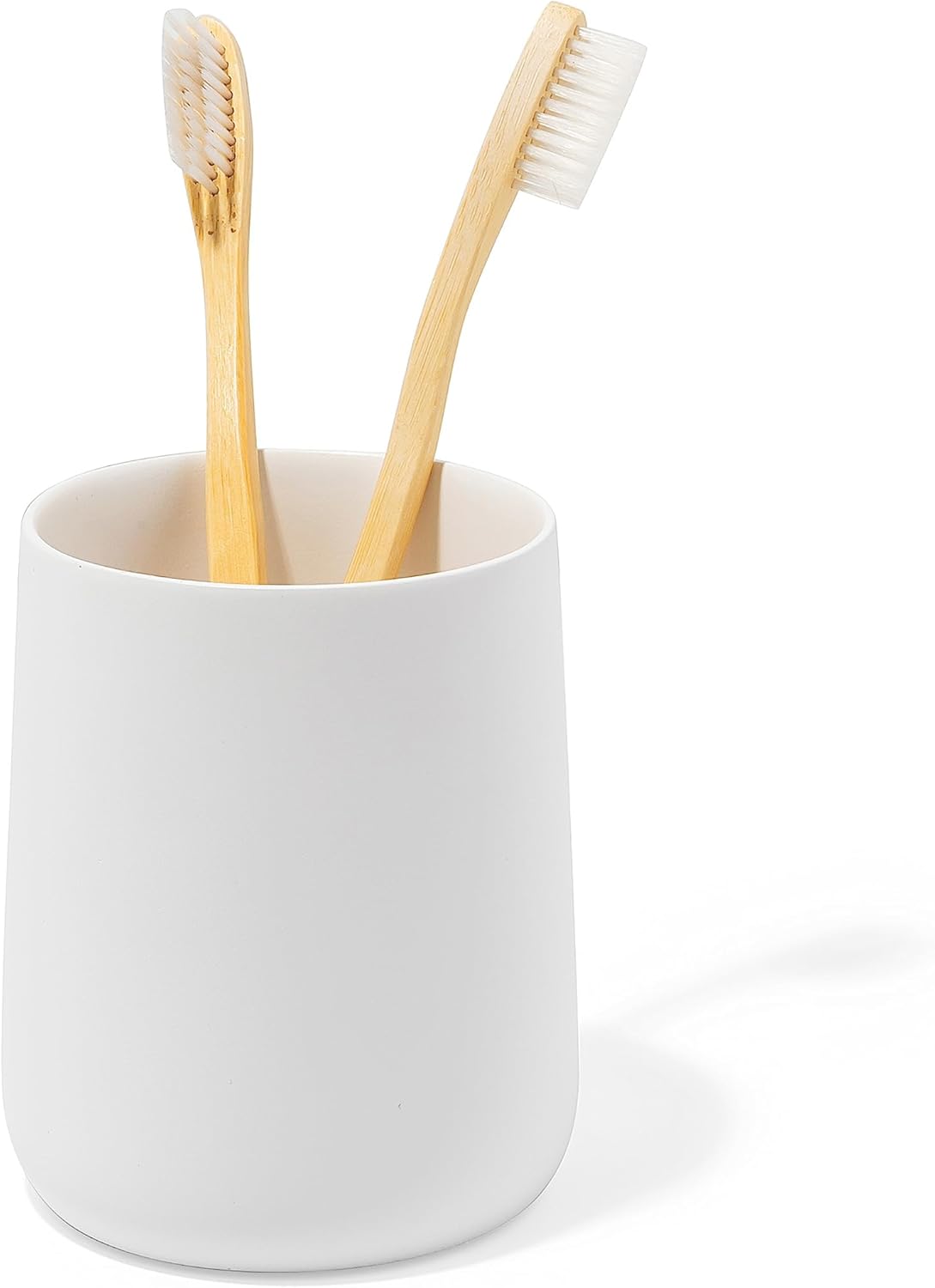Matte White Toothbrush Holder with Cup and Floss Organizer