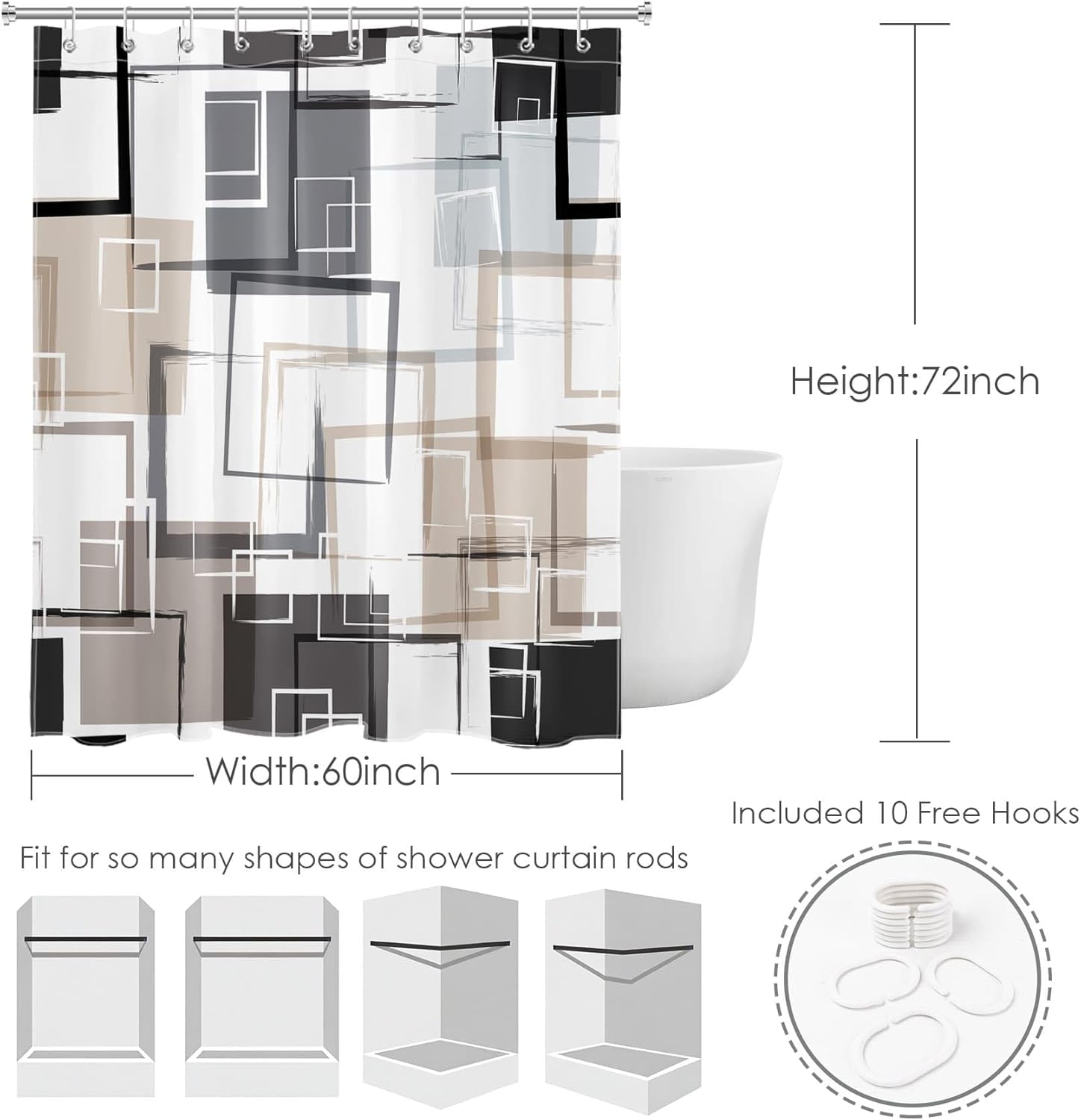 MEUNEAR Black and Tan Geometric Shower Curtain Set 1