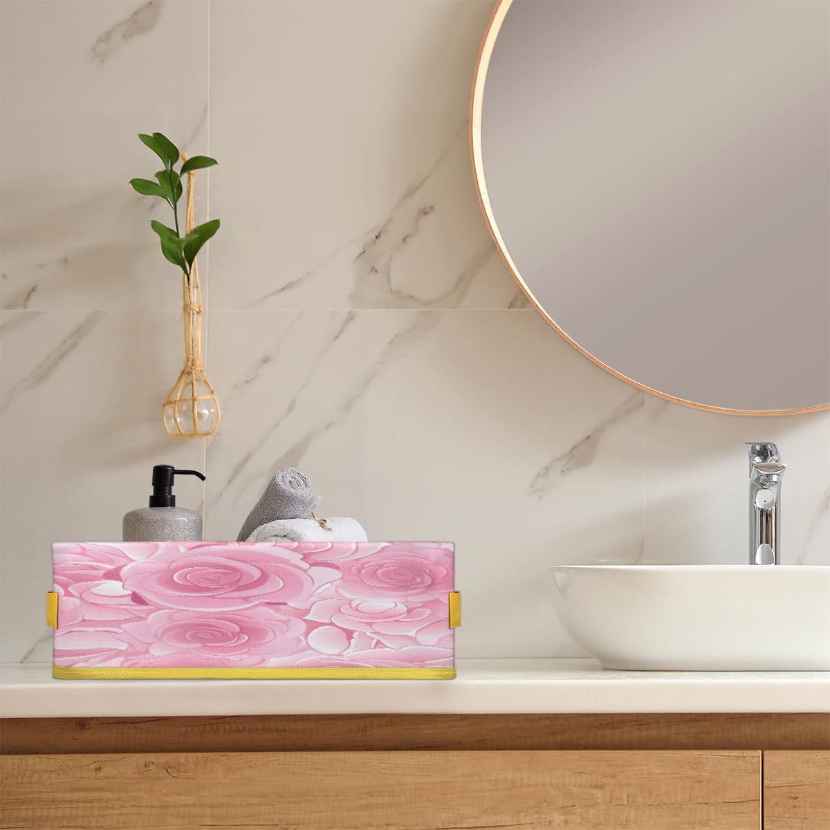 Valentines Day Roses Toilet Paper Storage Basket with Handle