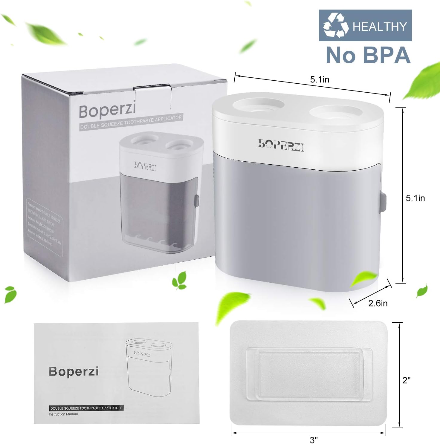 Boperzi Toothbrush Holder with 2 Toothpaste Dispensers and Dustproof Cover