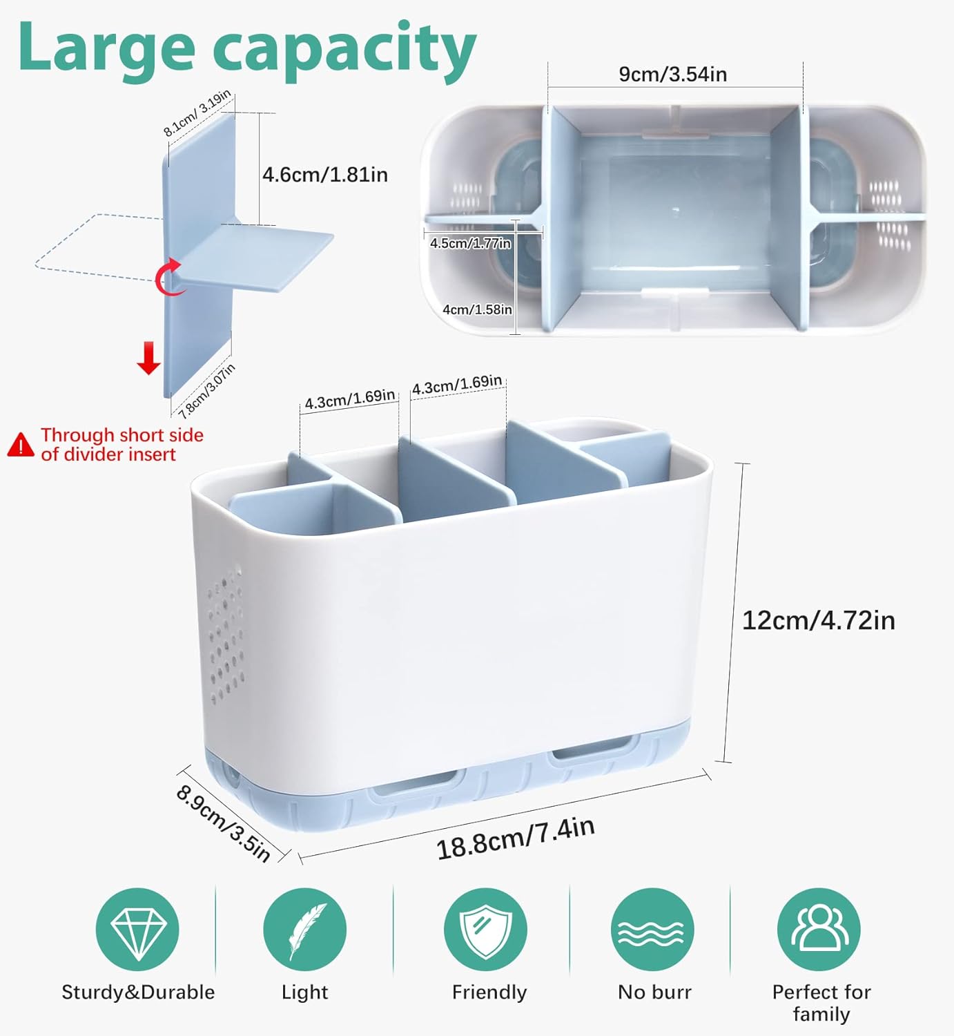 Boperzi 6-Slot Toothbrush Holder with Drainage and Anti-Slip Design
