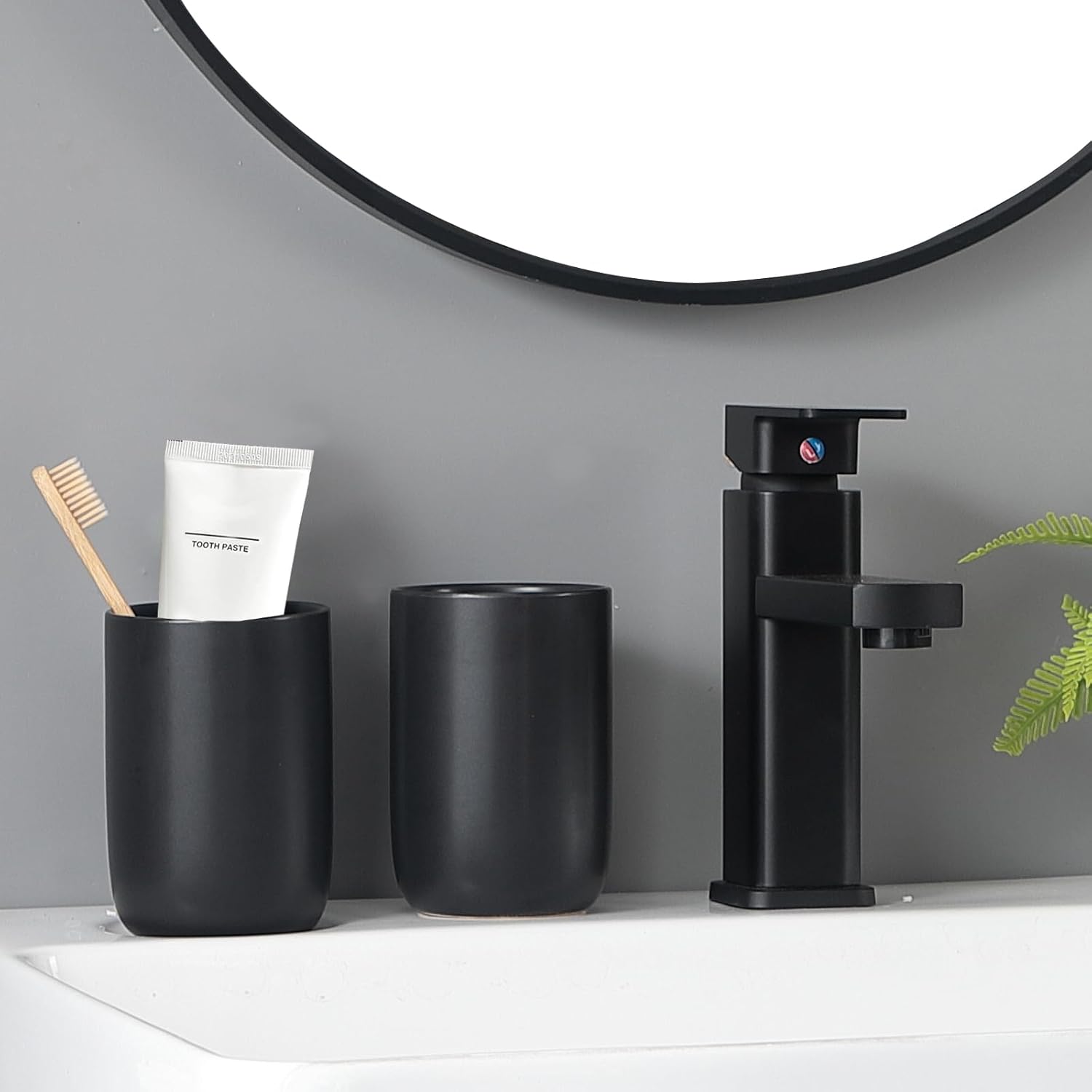Matte Black Ceramic Toothbrush Holder - 1 Cup Reusable Bathroom Organizer