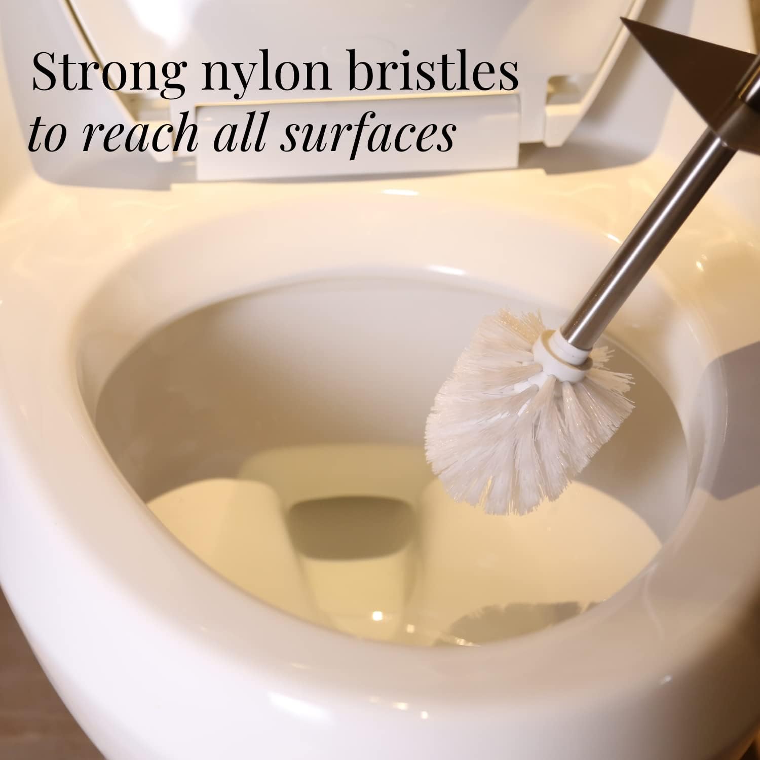 GOBAM Bamboo Toilet Bowl Cleaner with Holder - Hidden Stainless Steel Brush