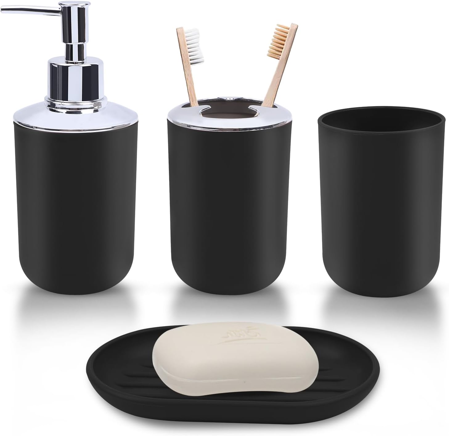 LGURT 4-Piece Bathroom Accessory Set Plastic Black
