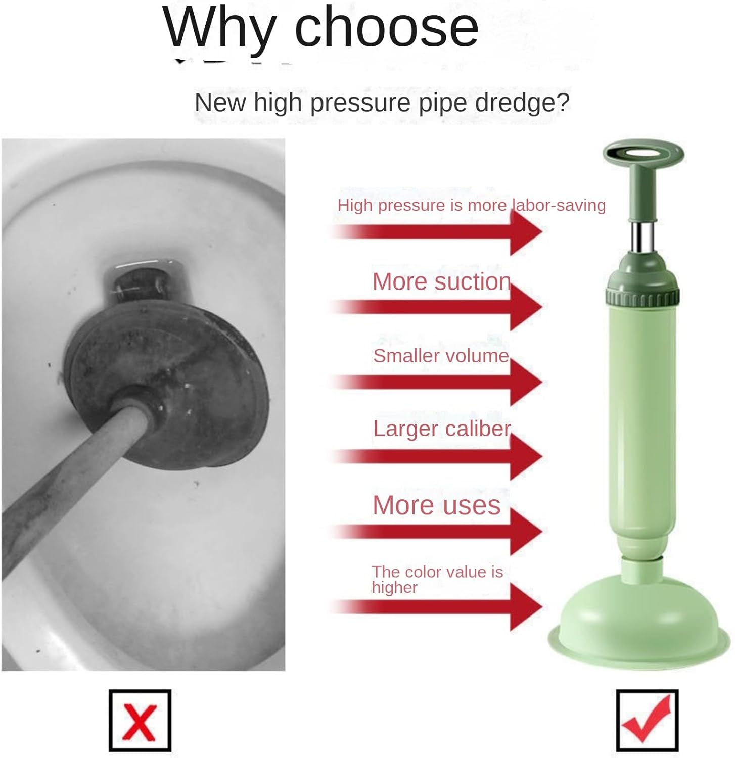 Heavy-Duty Toilet Plunger with Vacuum Suction