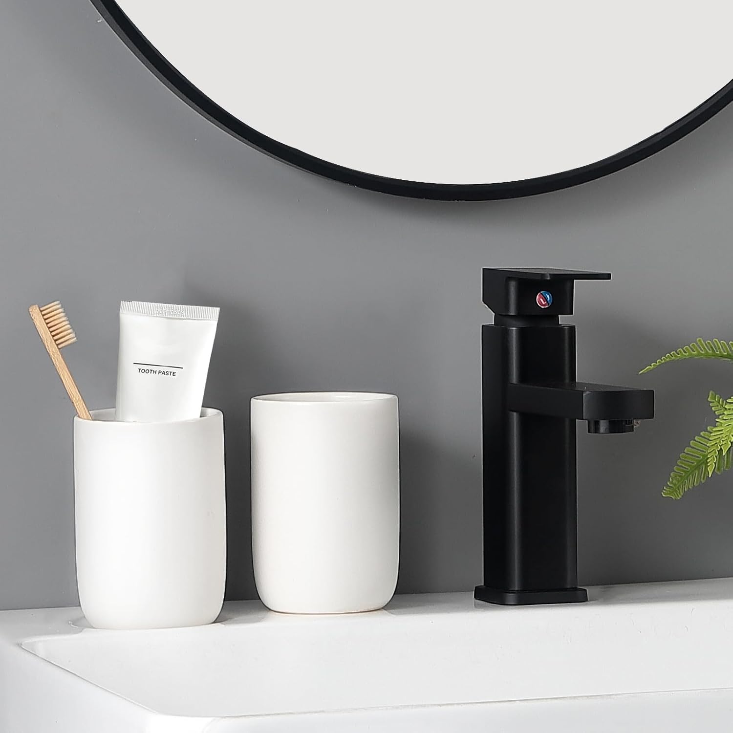 Ceramic Toothbrush Holder Set - 2Pcs White Bathroom Tumbler Cups