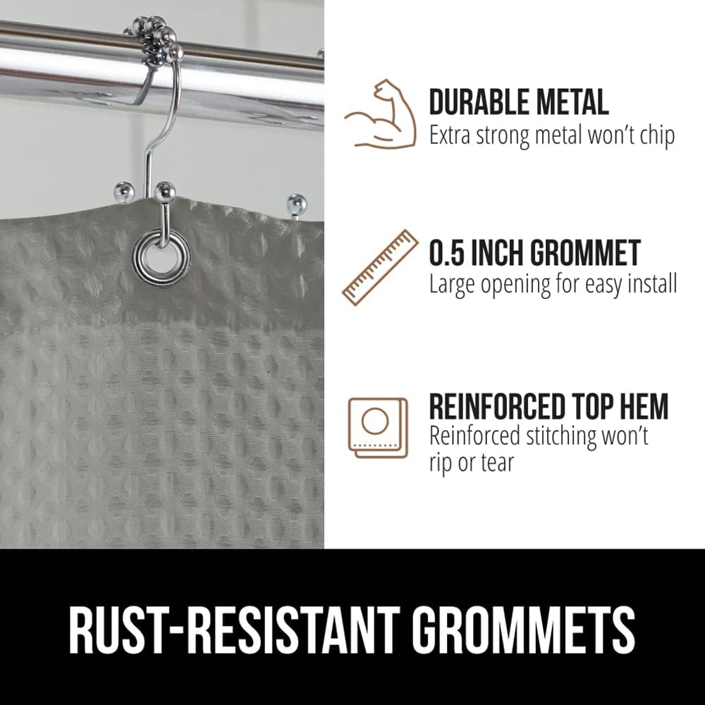 Gorilla Grip Bath Mat Set and Waffle Shower Curtain Bundle in Gray