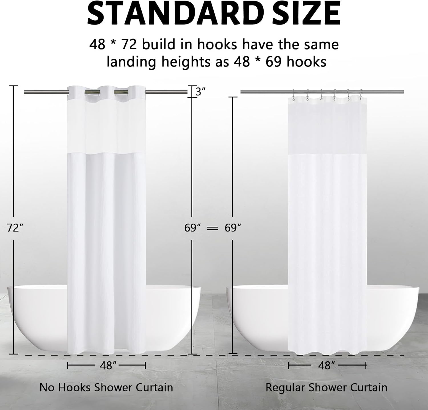 Furlinic No Hook Shower Curtain Set with Snap Liner and Magnets