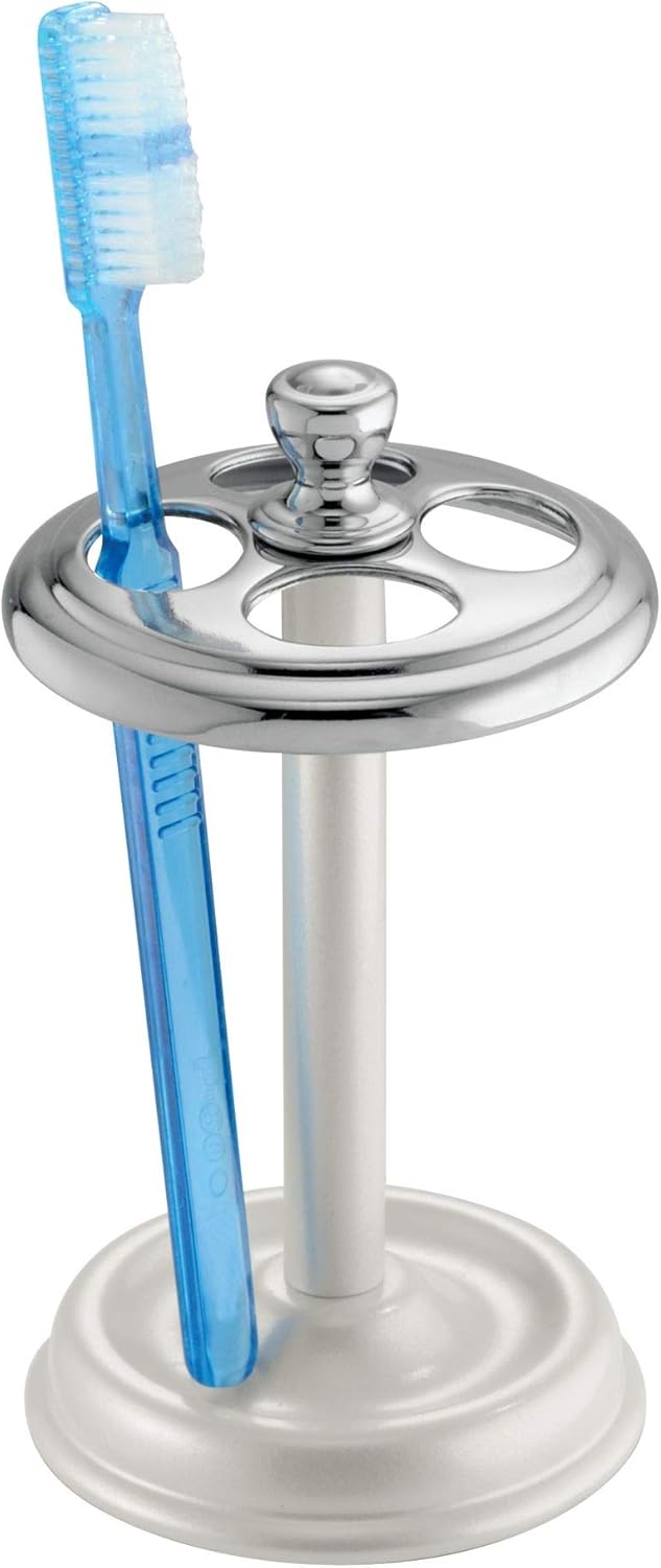 InterDesign York Collection Toothbrush Holder - 4 Slots Chrome Pearl White