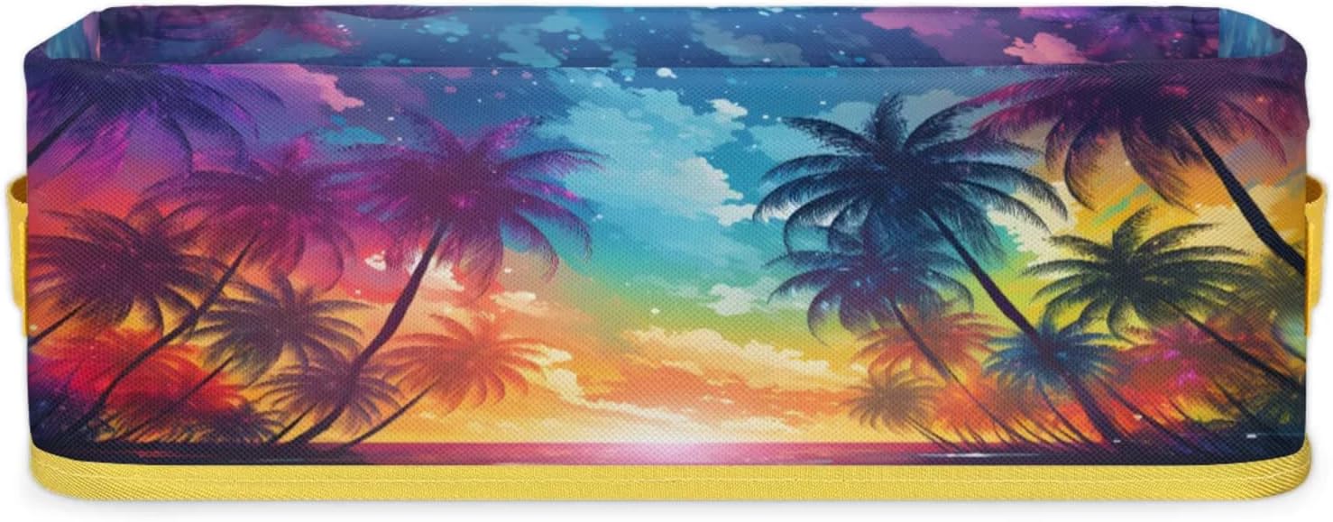 Ocean Palm Tree Toilet Paper Storage Basket with Handle