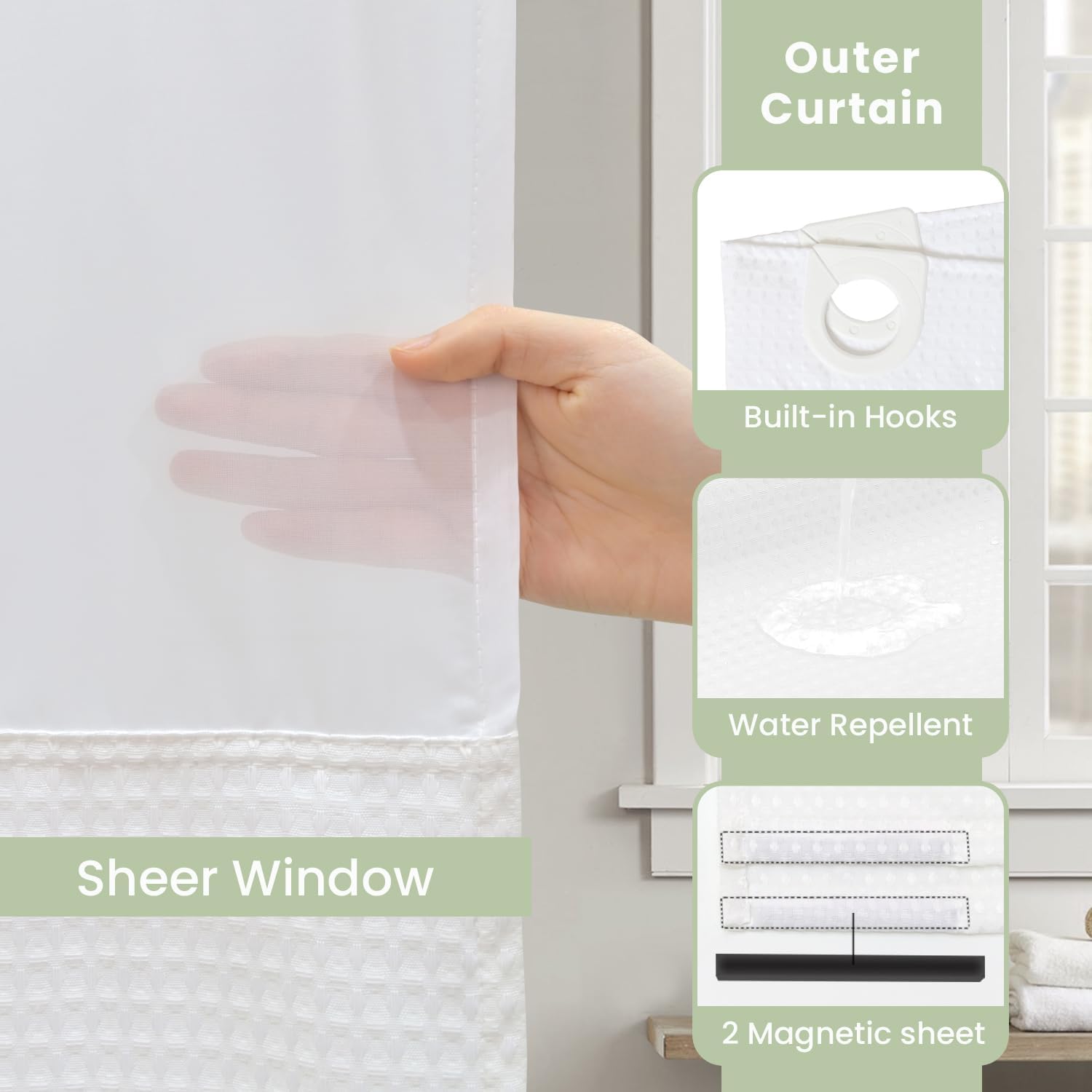 Inhousolu 72x72 Mesh Top Shower Curtain Set