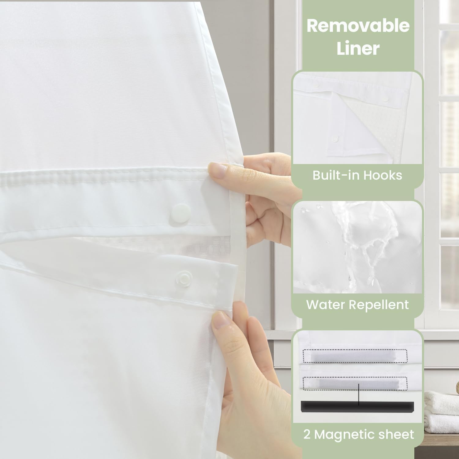 Inhousolu 72x72 Mesh Top Shower Curtain Set