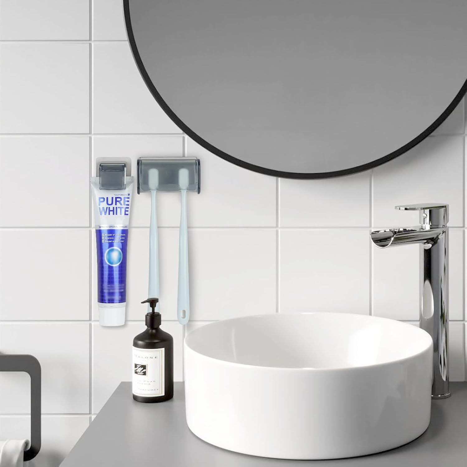 LUEXBOX Wall Mounted Toothbrush Holder with Cover and Clip