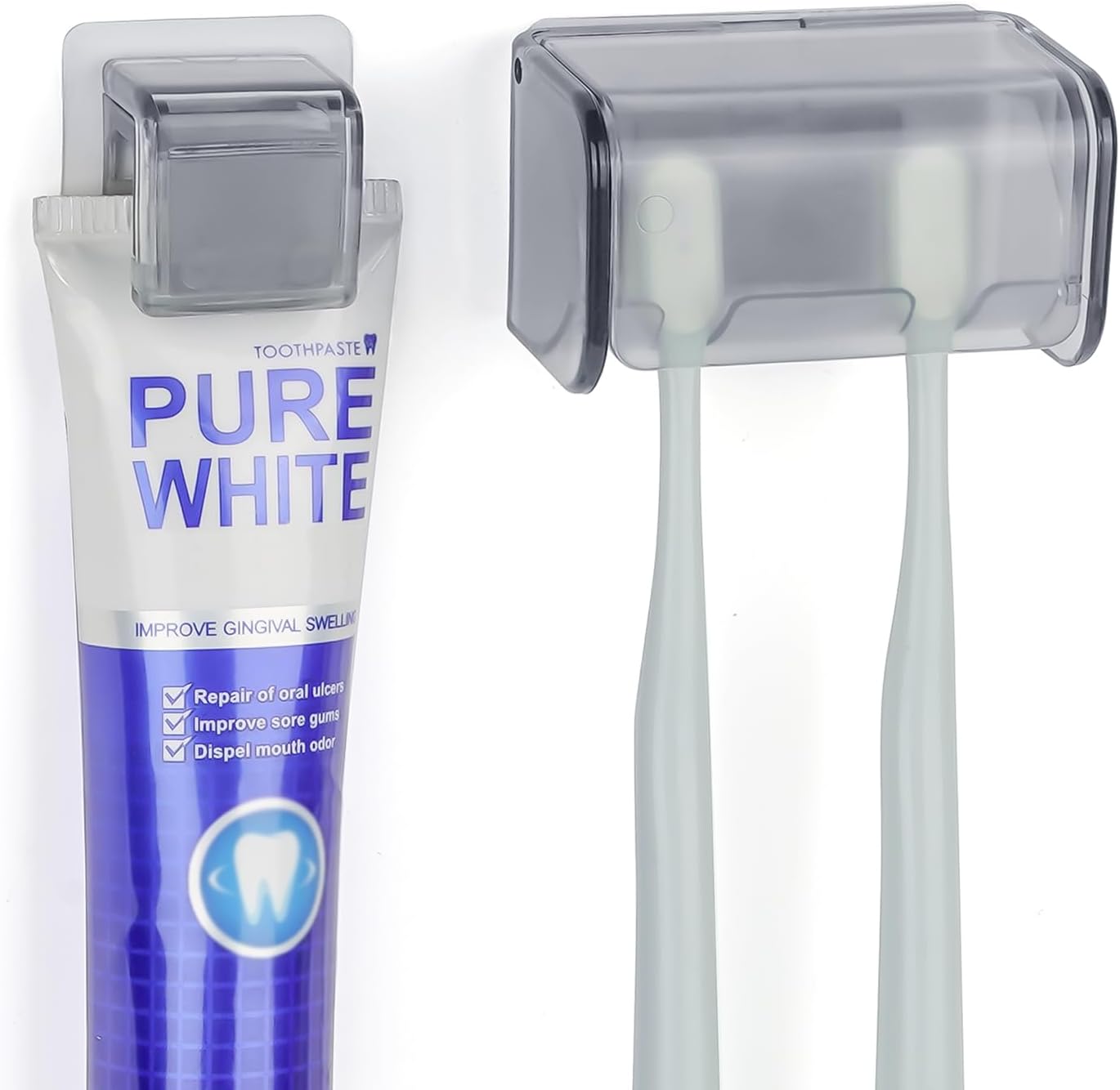 LUEXBOX Wall Mounted Toothbrush Holder with Cover and Clip