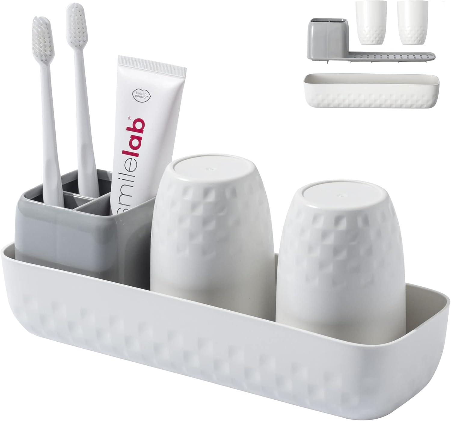 Vowupt Toothbrush Holder Set - 3 Slots Sturdy White