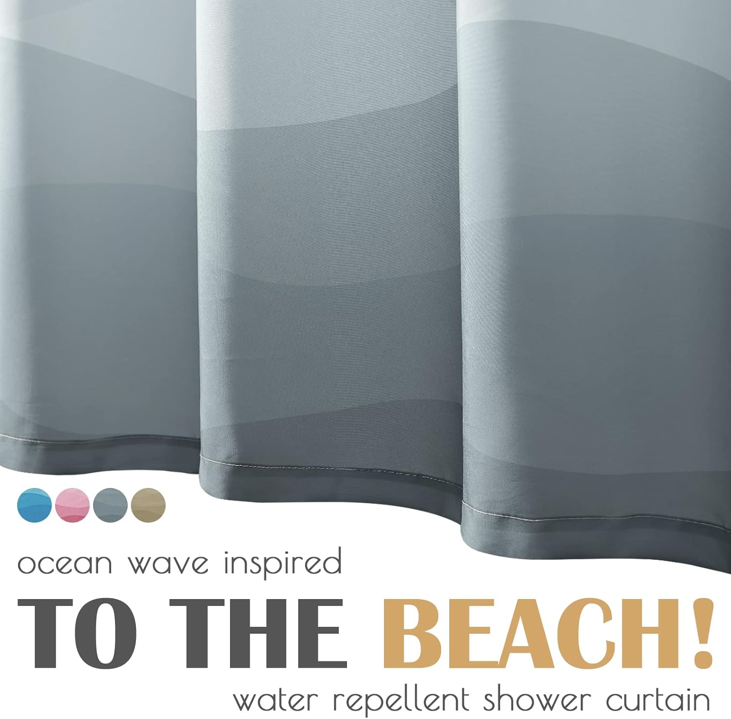Jinchan Ombre Grey Ocean Wave Shower Curtain with 12 Hooks 70x72 Inches