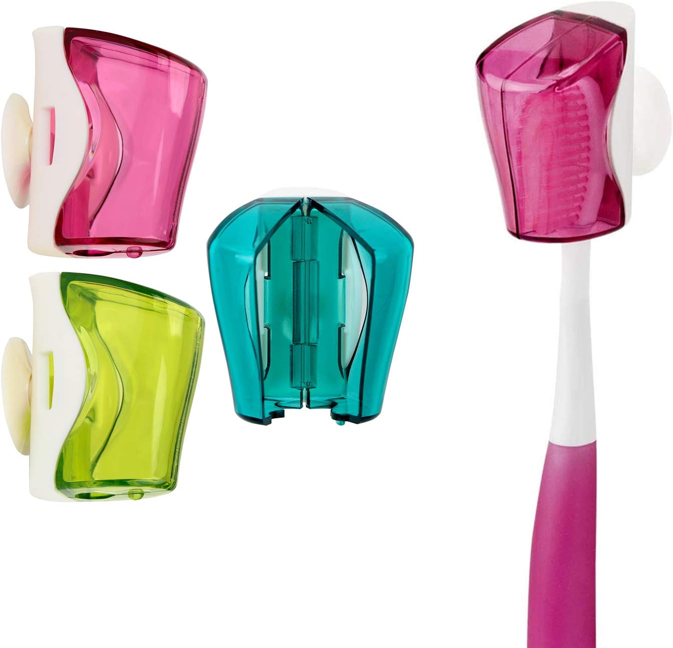 Ergonflow 3Pcs Wall Mounted Toothbrush Holder with Suction Cup and Cover Case