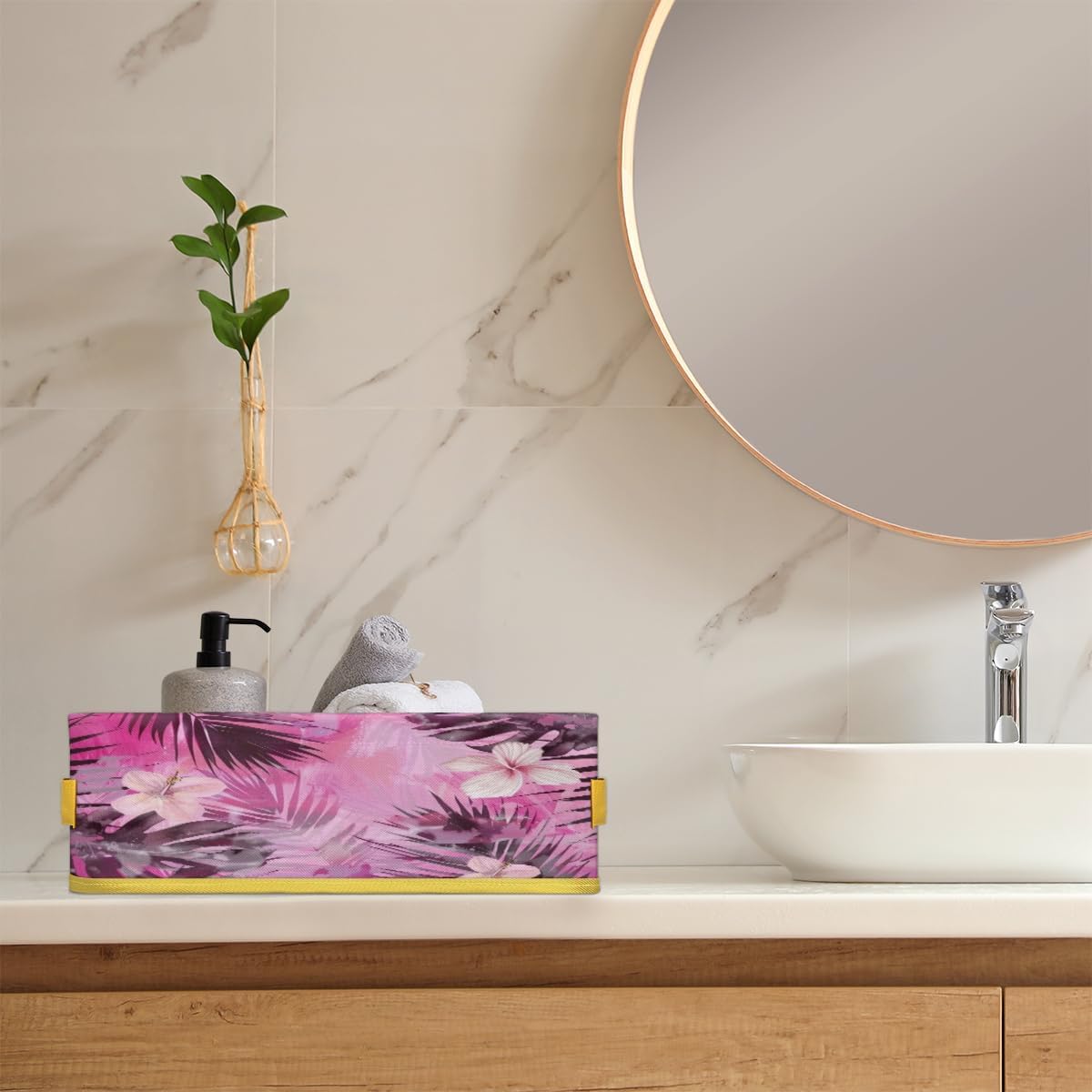 Flower Tropical Toilet Paper Basket with Handle 1
