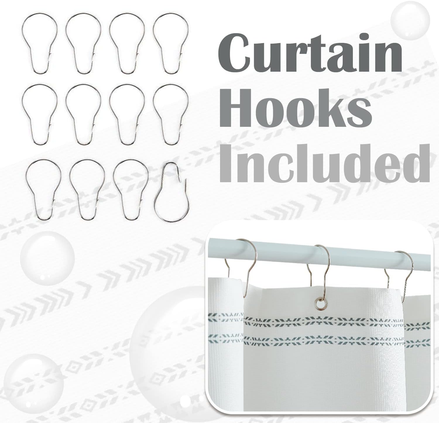 Jinchan Grey White Boho Stripe Shower Curtain Set 70x72 Inches Waterproof with Hooks