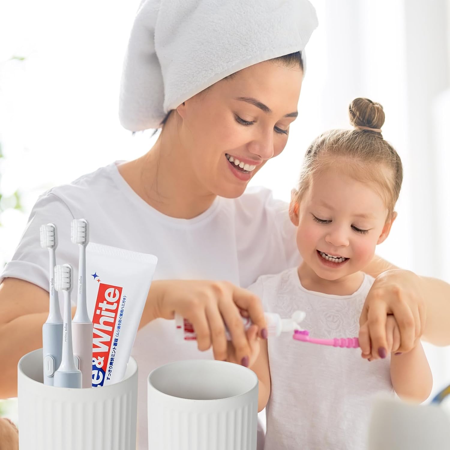 White Ceramic Toothbrush Holder Set 2Pcs