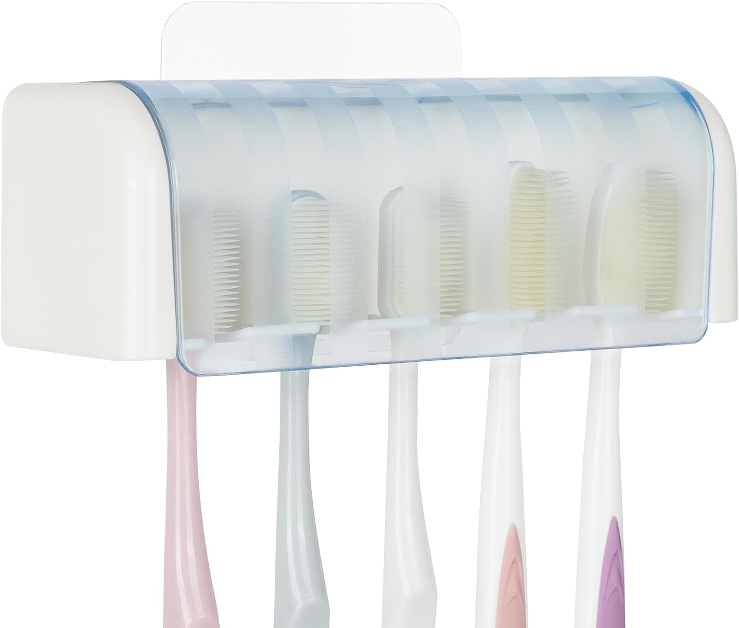 5 Slots Wall Mount Toothbrush Holder with Cover White Blue