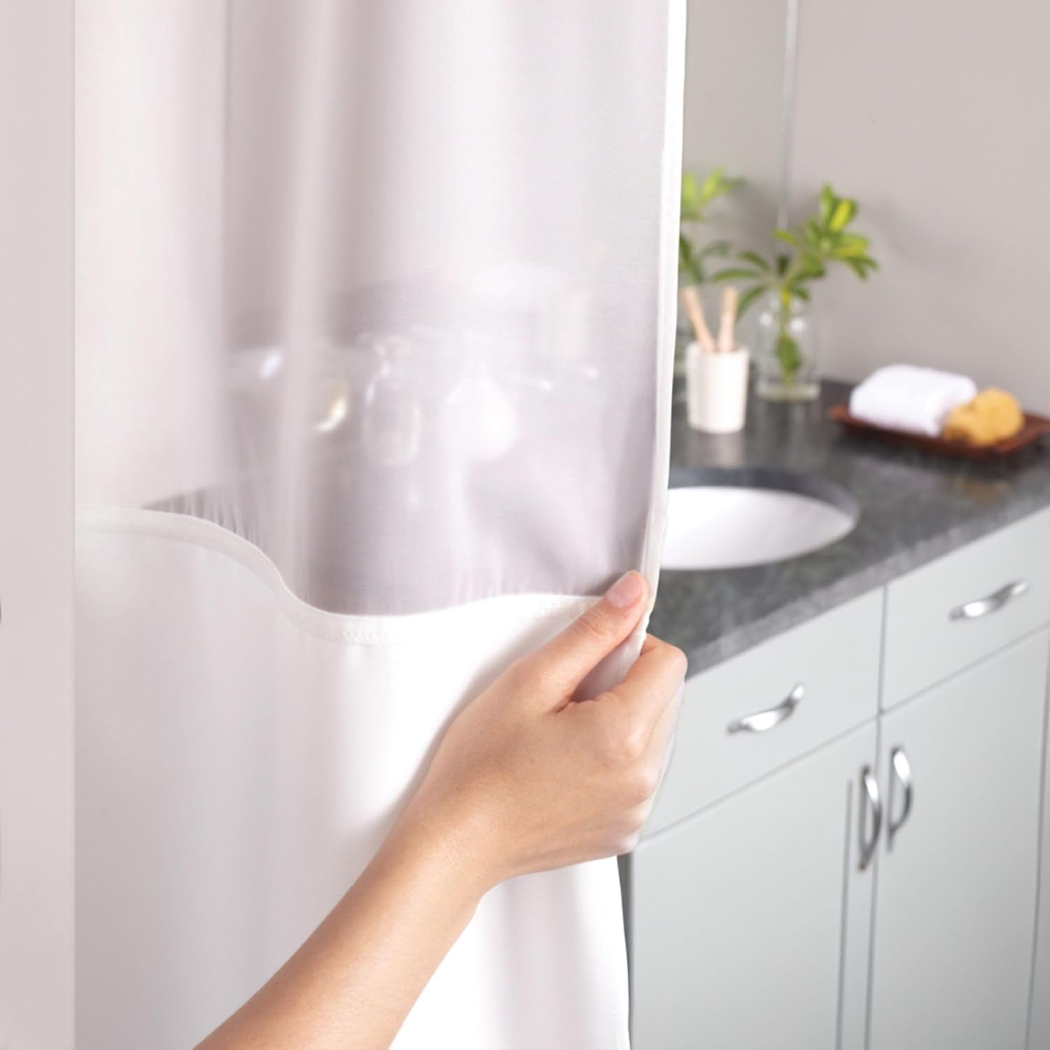 Hookless Hampton Bay 71 in Microfiber White Shower Curtain Set