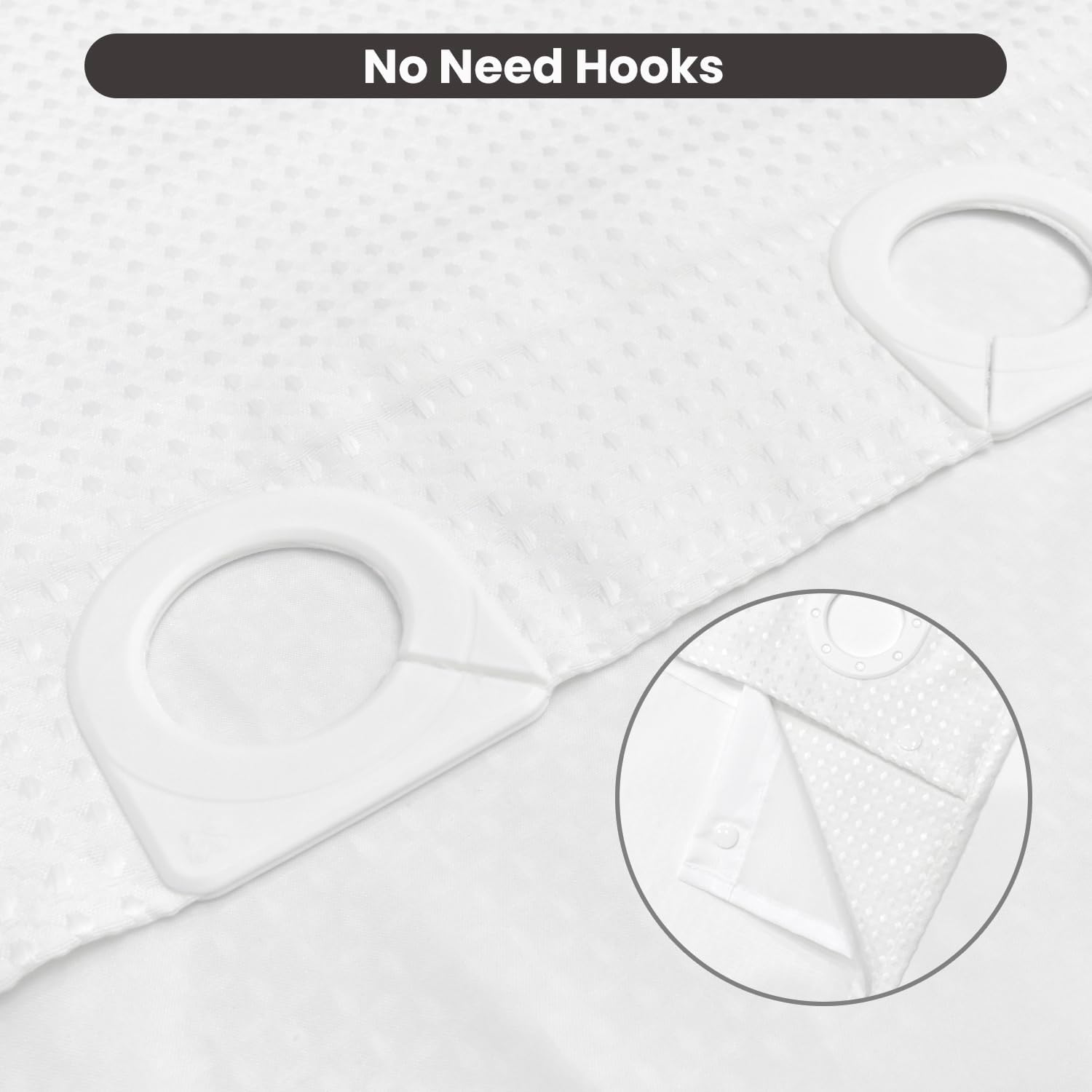 Inhousolu No Hook Waffle Weave Shower Curtain Set - 60 x 72 Inch White