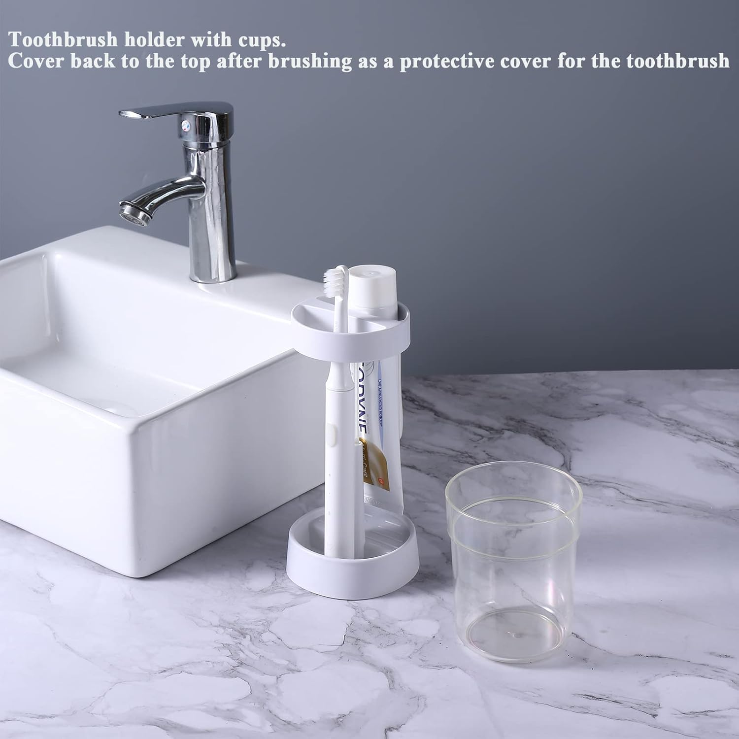 Meiloi Toothbrush Holder with Cup and Cover
