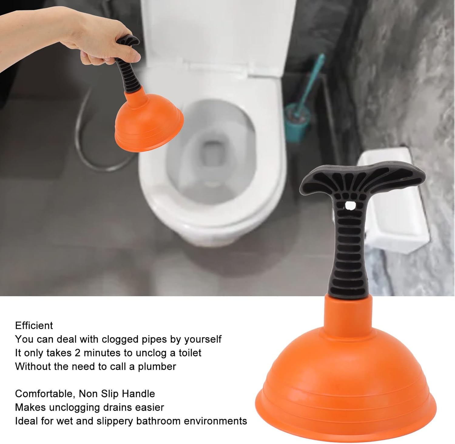 Eujgoov Mini Drain Plunger - Slip Proof Handle High Pressure Pneumatic Multipurpose 1