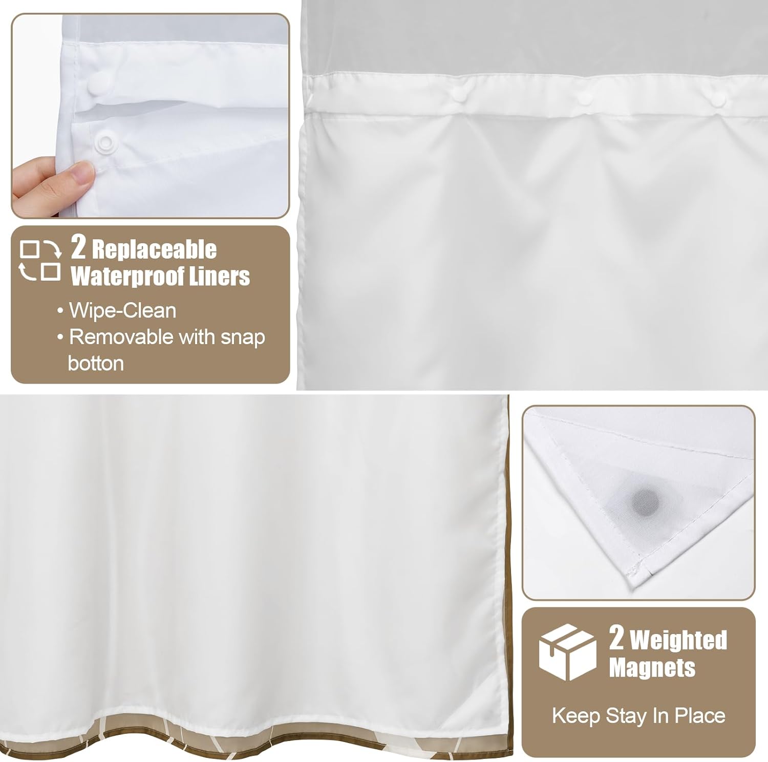 Likiyol Brown Ombre Shower Curtain Set with Snap Liner Waterproof and See Through