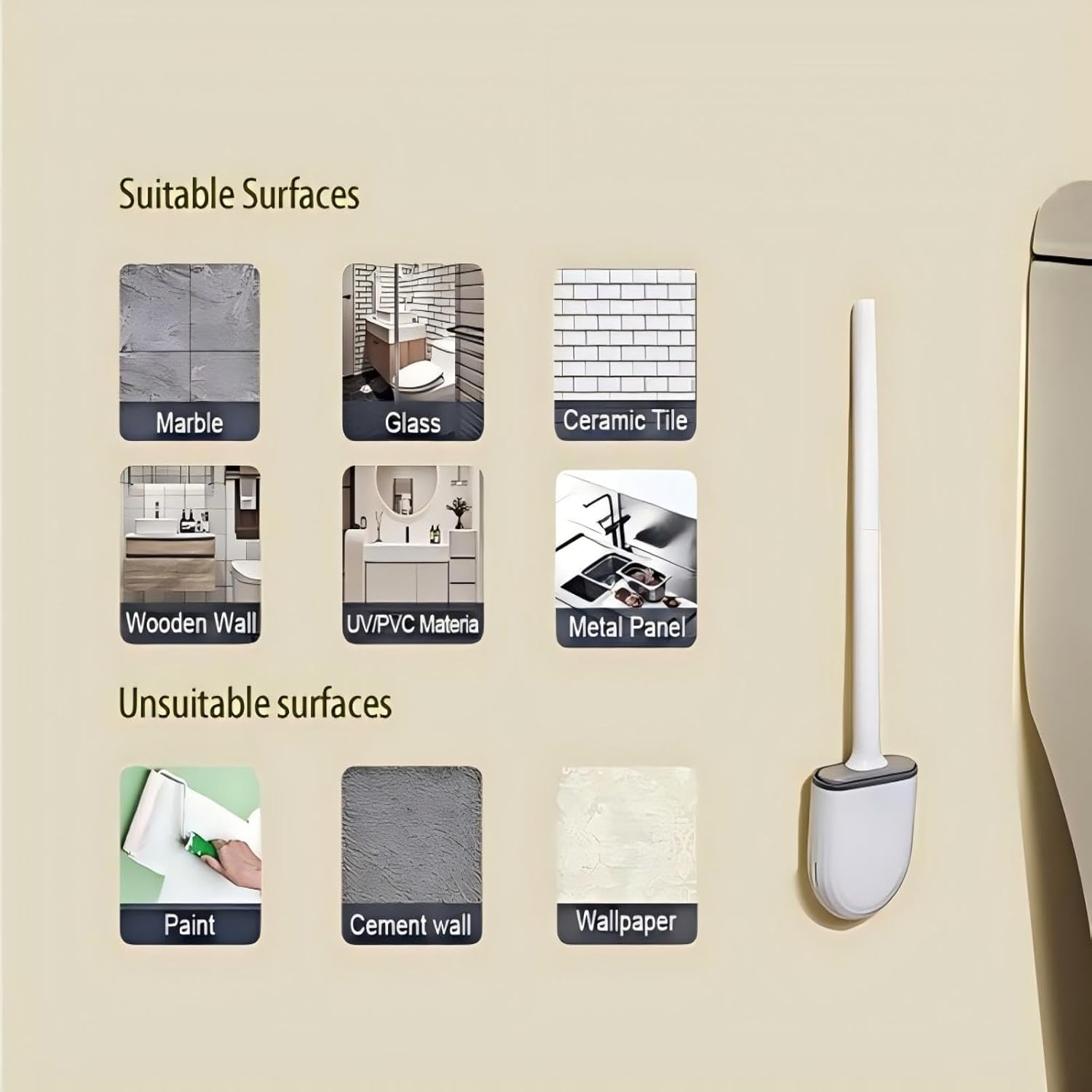 Thaibna Toilet Brush with Silicone Head and No-Slip Handle