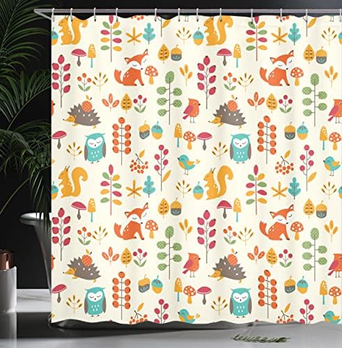Ambesonne Cartoon Shower Curtain Set with Hooks 69 x 70