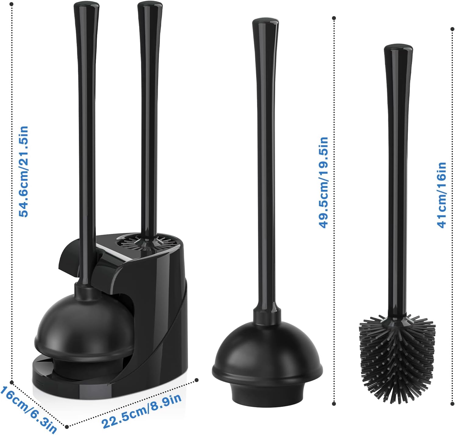 Trenti Toilet Plunger and Brush Set with Caddy Stand