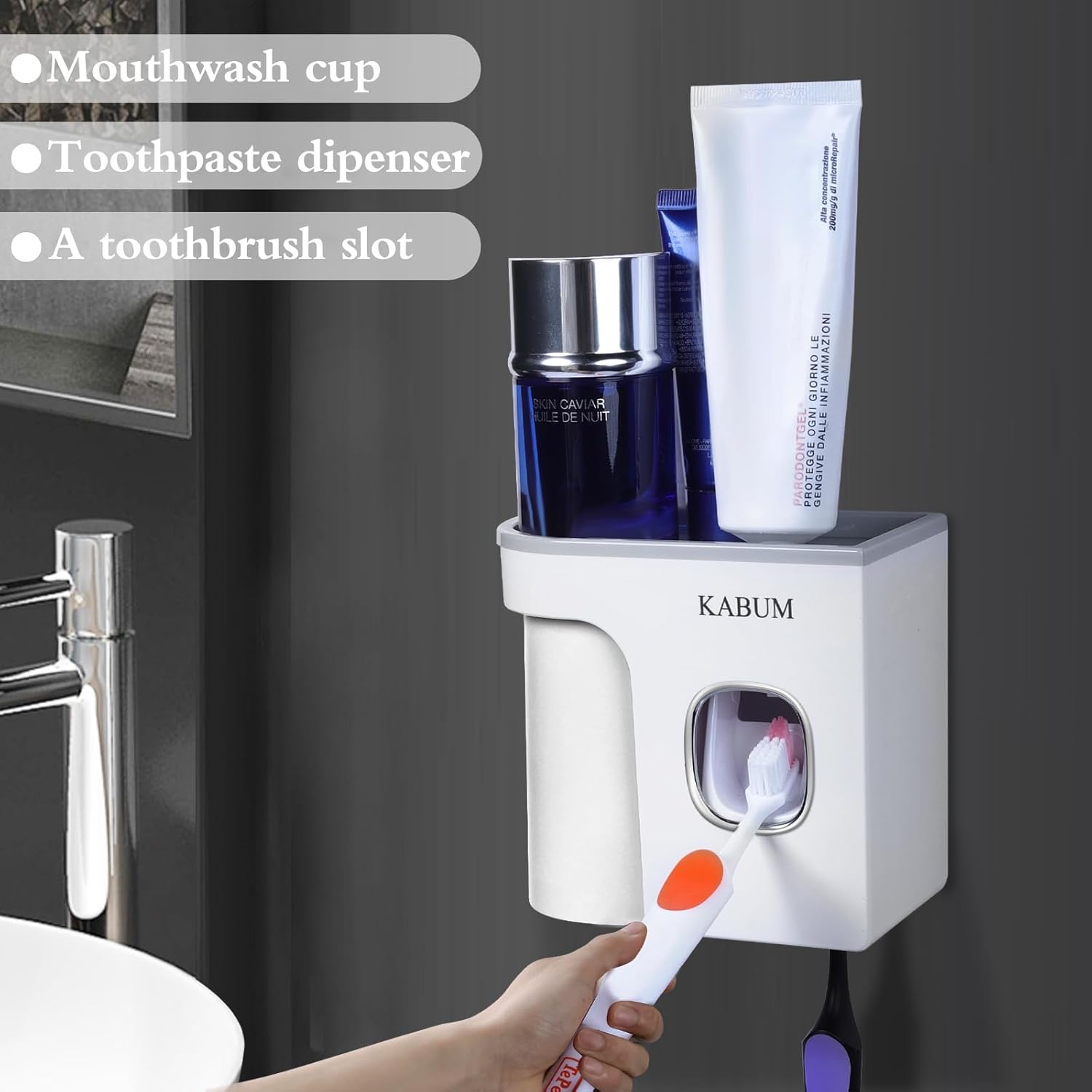 KABUM Toothbrush Holder - Wall Mounted Grey