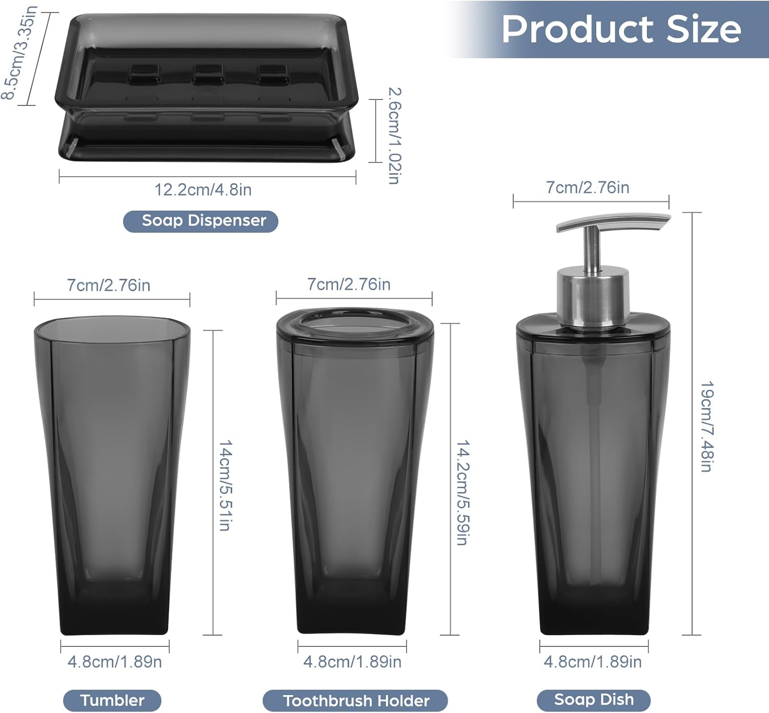 4PCS Clear Black Bathroom Accessories Set 1
