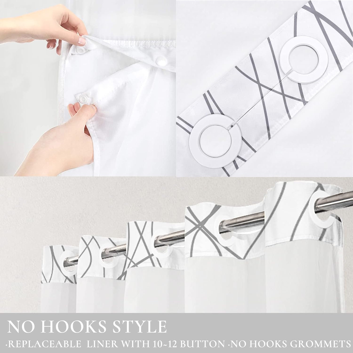 Tititex Abstract Curve Lines Snap-In Liner Shower Curtain