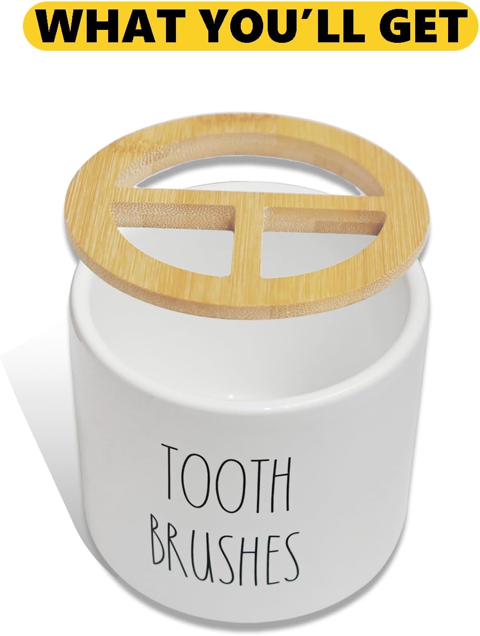 CHONIC Farmhouse Toothbrush Holder with Bamboo Lid