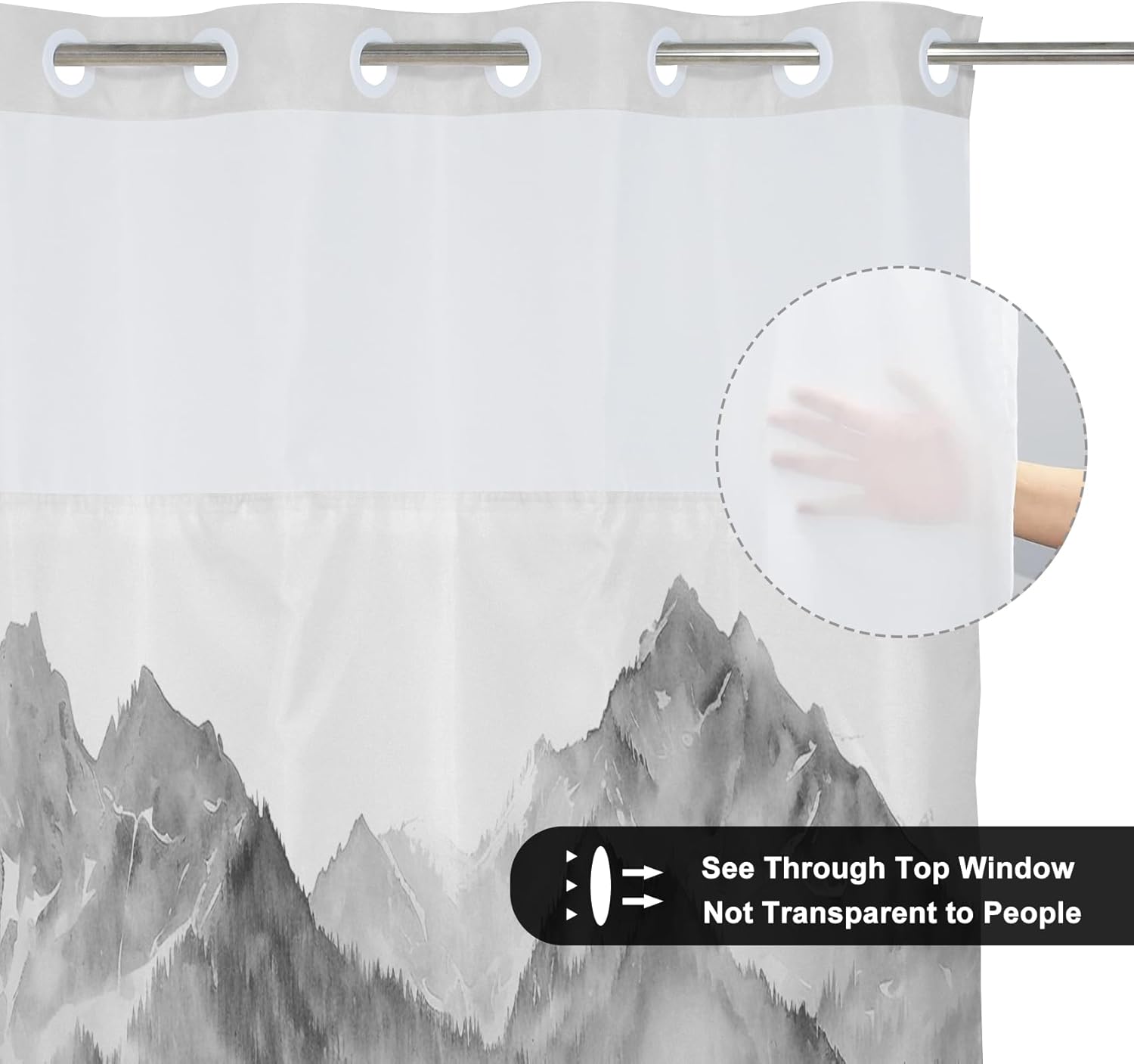 AWERT Forest Grey No Hook Shower Curtain with Liner