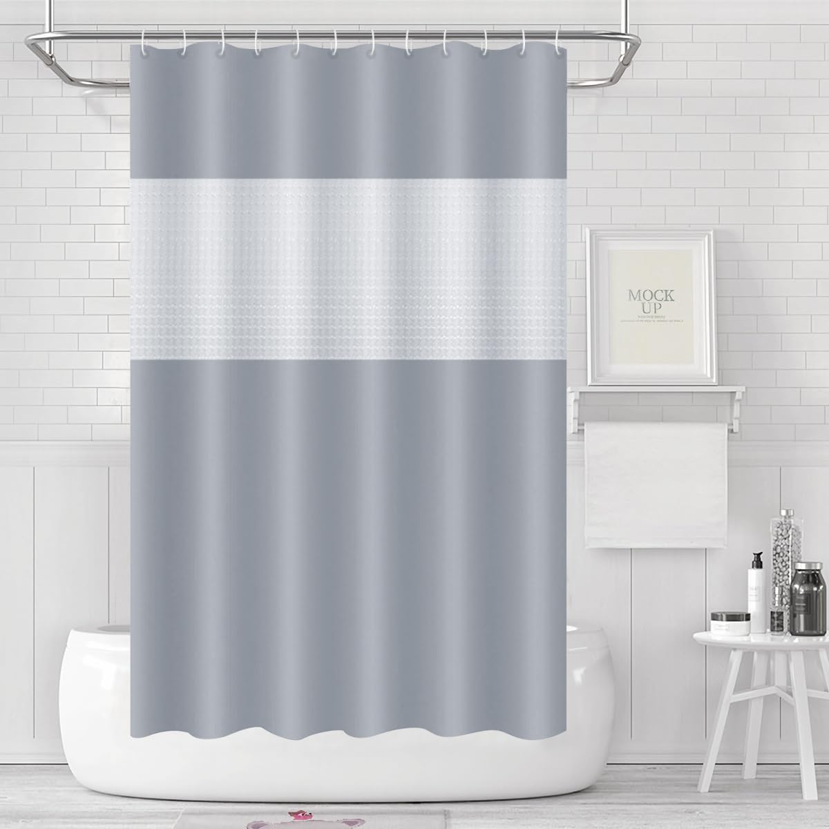 Timecity Grey Shower Curtain Set with 12 Hooks 1