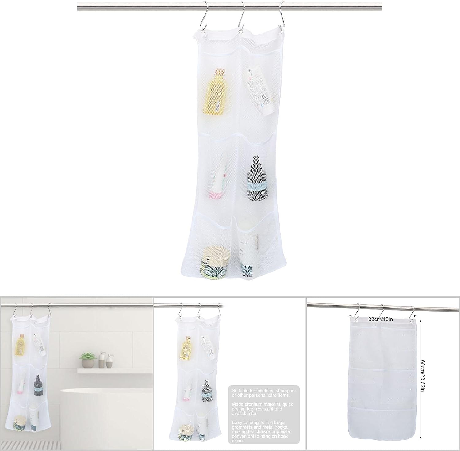 Srliya Large Shower Caddy with 4 Grommets and Metal Hooks