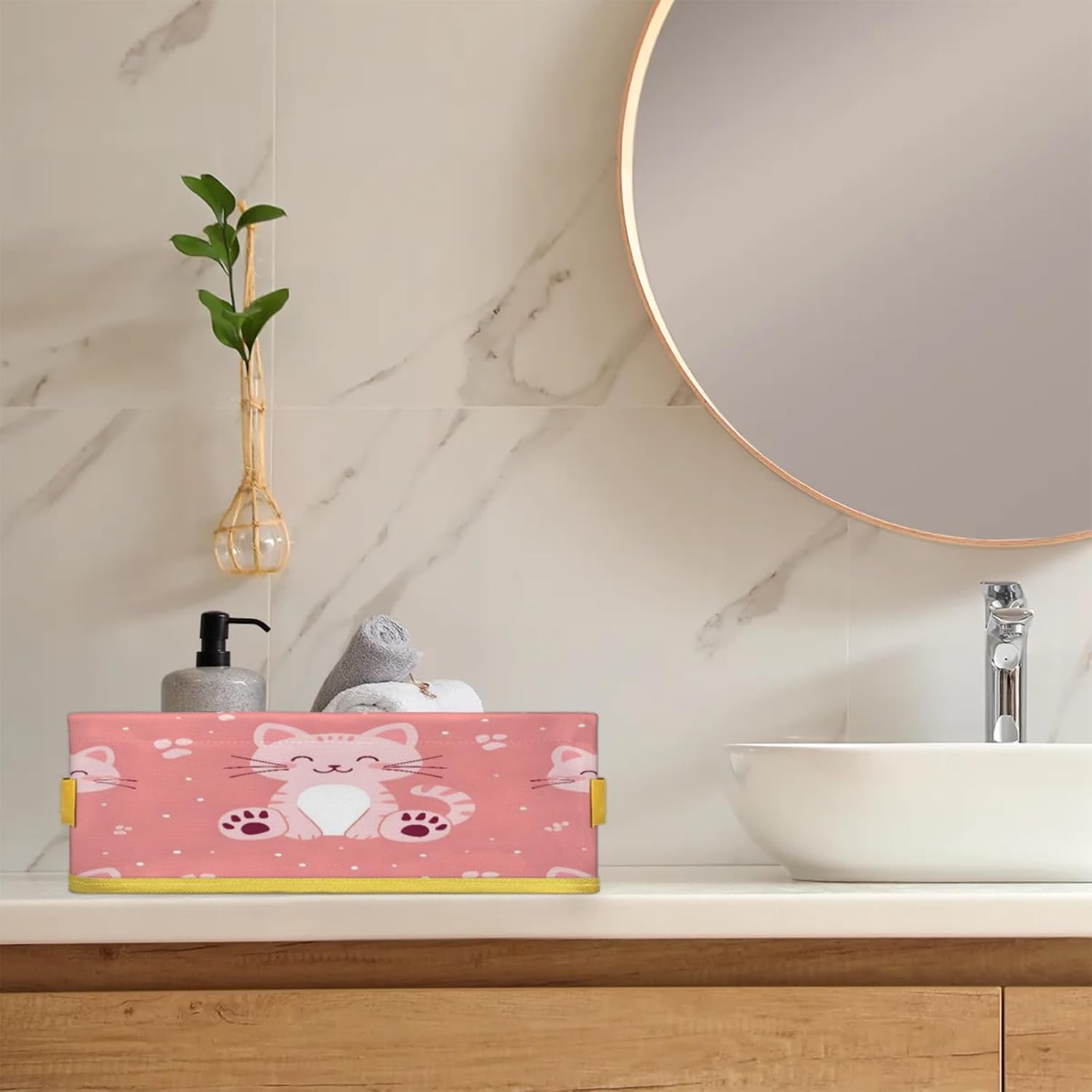 Cute Cat Toilet Tank Topper Paper Basket with Handles