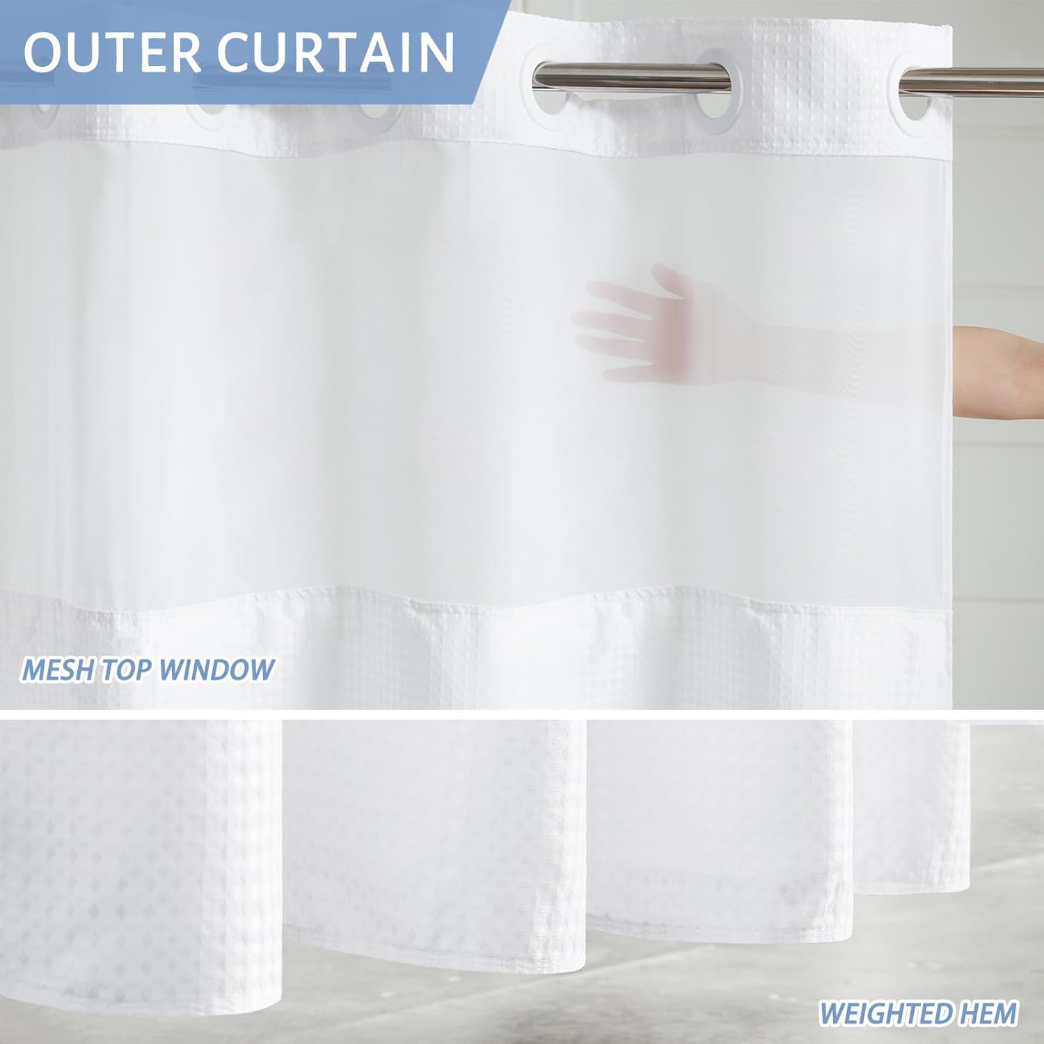 Furlinic No Hook Shower Curtain Set with Snap Liner and Magnets