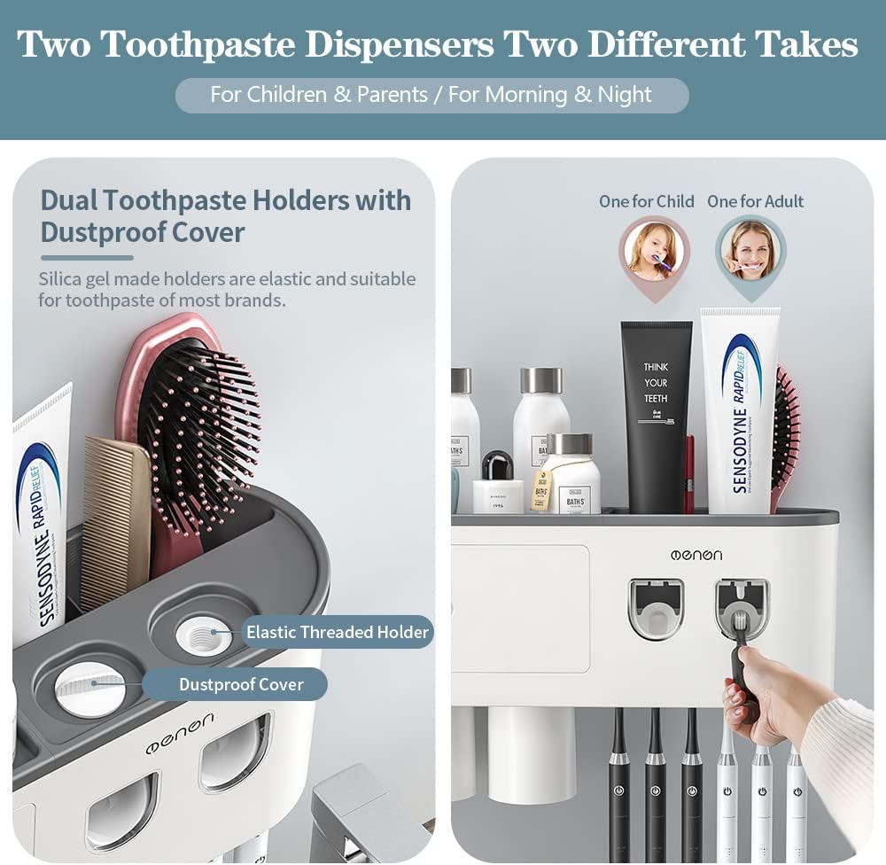 BHeadCat Toothbrush Holder with Toothpaste Dispensers and Storage